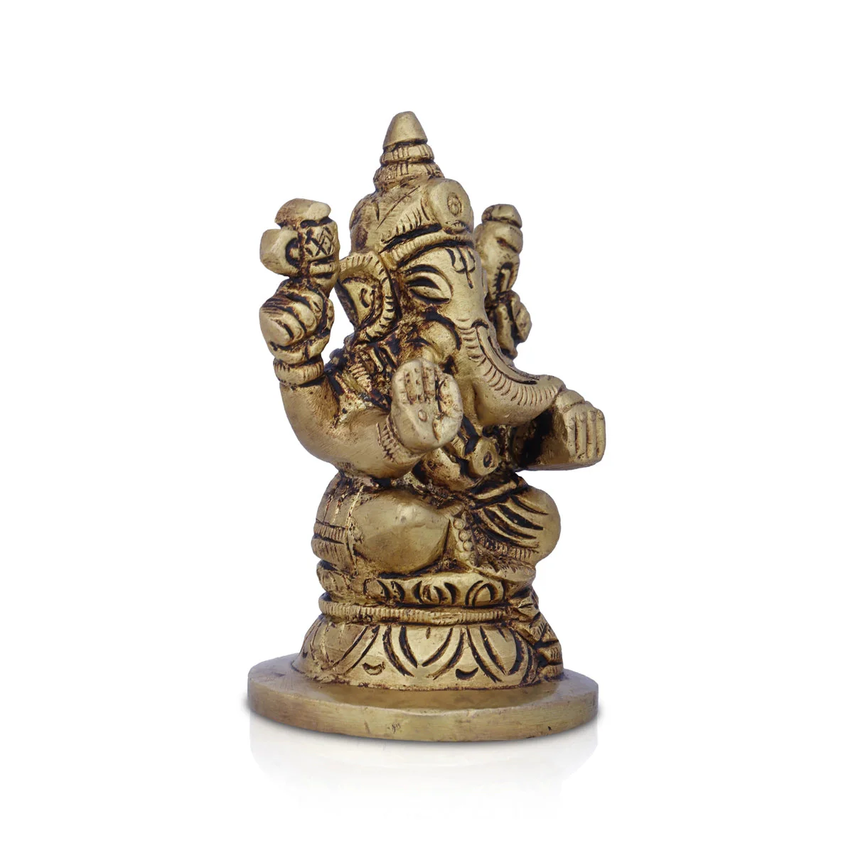 Ganesha Statue Sitting On Base - 3 x 2.25 Inches | Antique Brass Idol/ Vinayaka Idol/ Ganapathy Idol for Pooja - Image 2