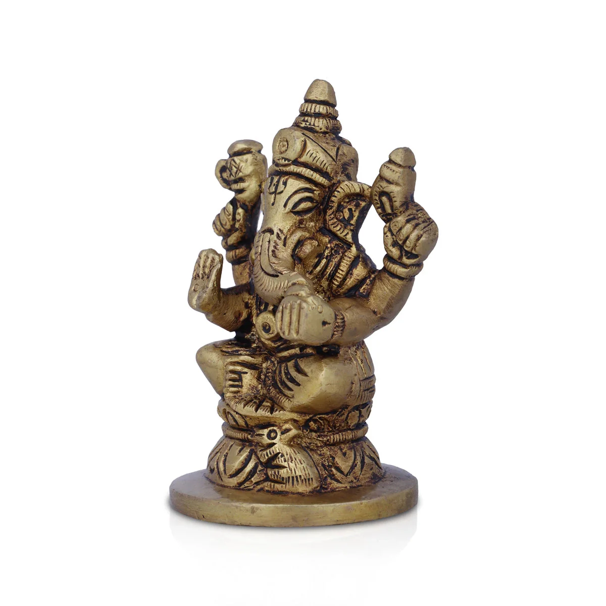 Ganesha Statue Sitting On Base - 3 x 2.25 Inches | Antique Brass Idol/ Vinayaka Idol/ Ganapathy Idol for Pooja - Image 3