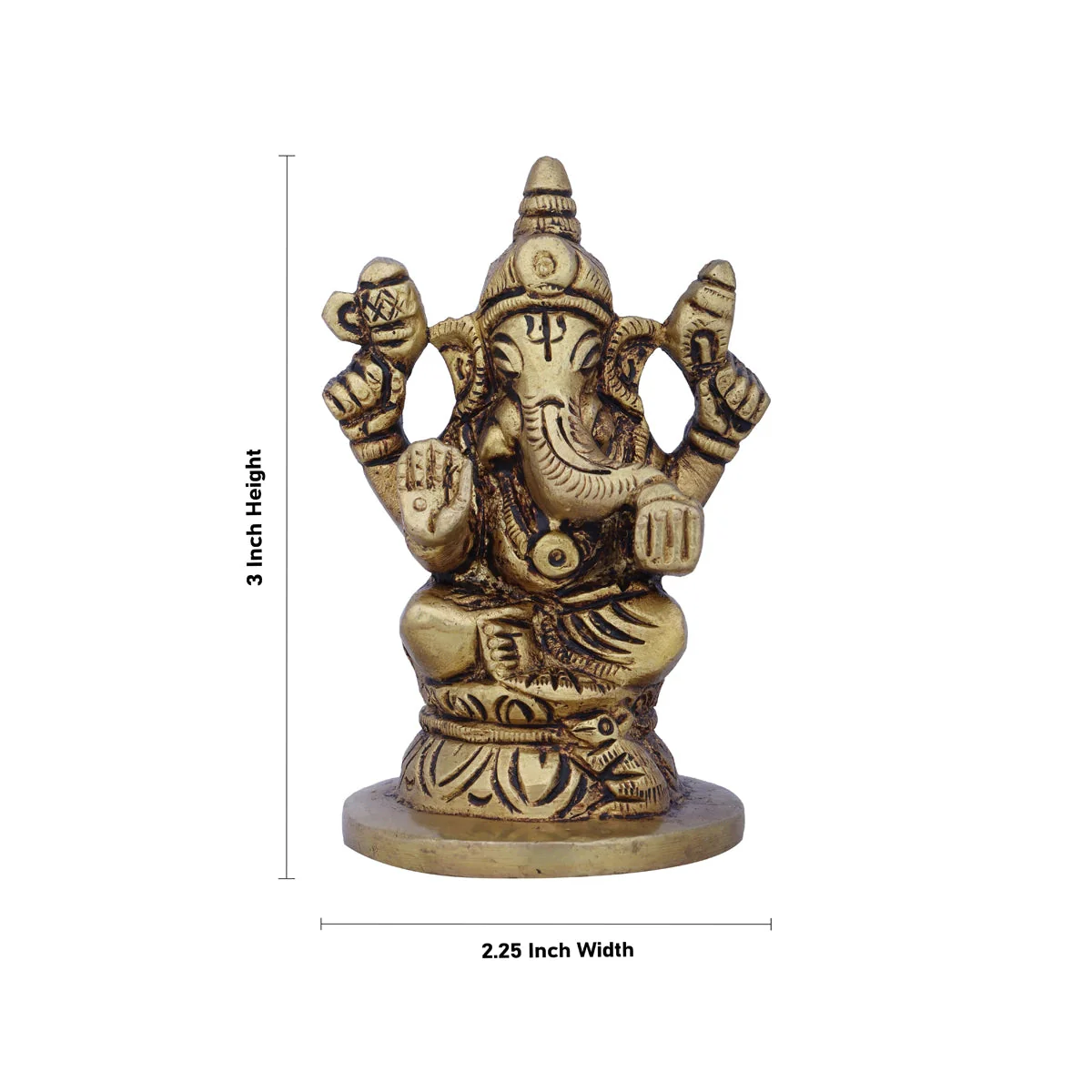 Ganesha Statue Sitting On Base - 3 x 2.25 Inches | Antique Brass Idol/ Vinayaka Idol/ Ganapathy Idol for Pooja - Image 5