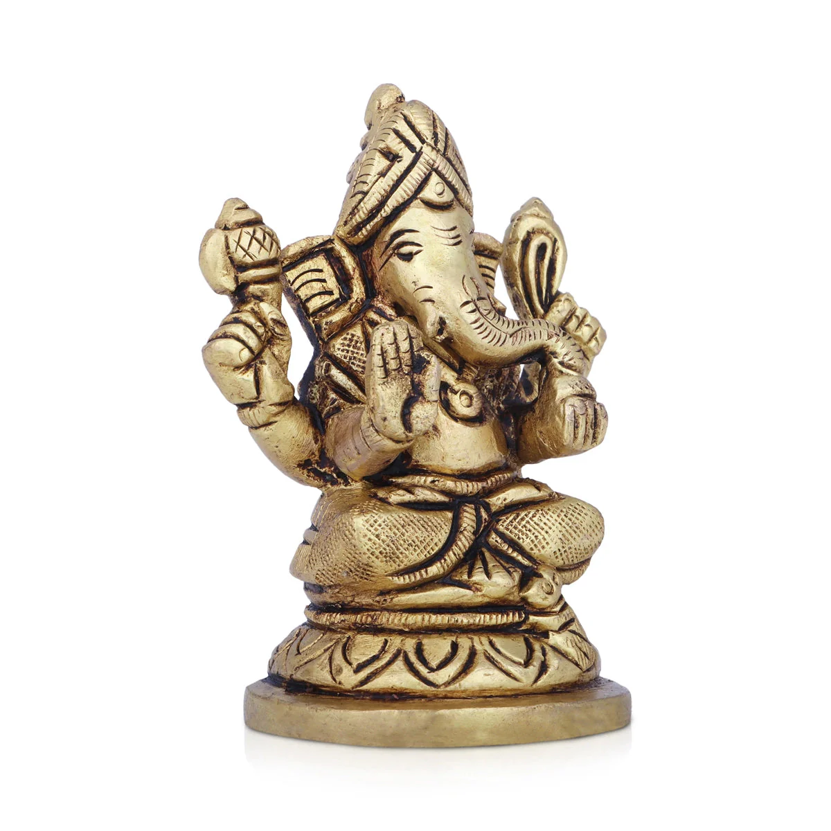 Ganesha Statue Sitting On Base - 3 x 2.5 Inches | Antique Brass Idol/ Vinayaka Idol/ Ganapathy Idol for Pooja - Image 2