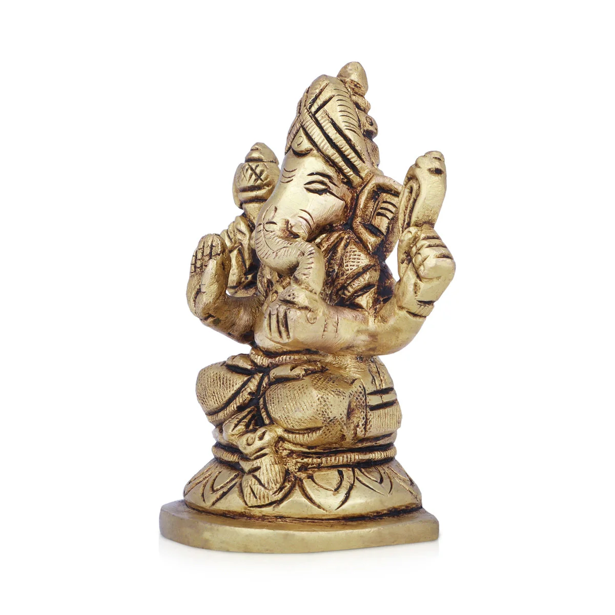 Ganesha Statue Sitting On Base - 3 x 2.5 Inches | Antique Brass Idol/ Vinayaka Idol/ Ganapathy Idol for Pooja - Image 3