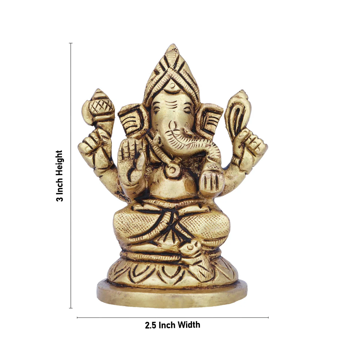 Ganesha Statue Sitting On Base - 3 x 2.5 Inches | Antique Brass Idol/ Vinayaka Idol/ Ganapathy Idol for Pooja - Image 5