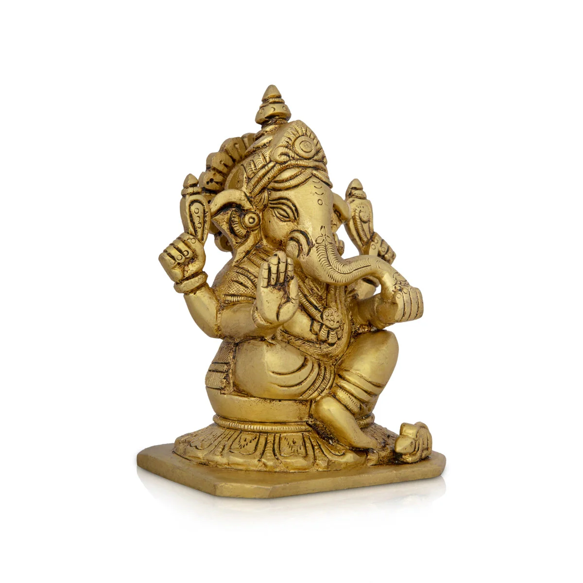 Ganesha Statue Sitting On Base - 5 x 3.5 Inches | Antique Brass Idol/ Vinayaka Idol/ Ganapathy Idol for Pooja - Image 2