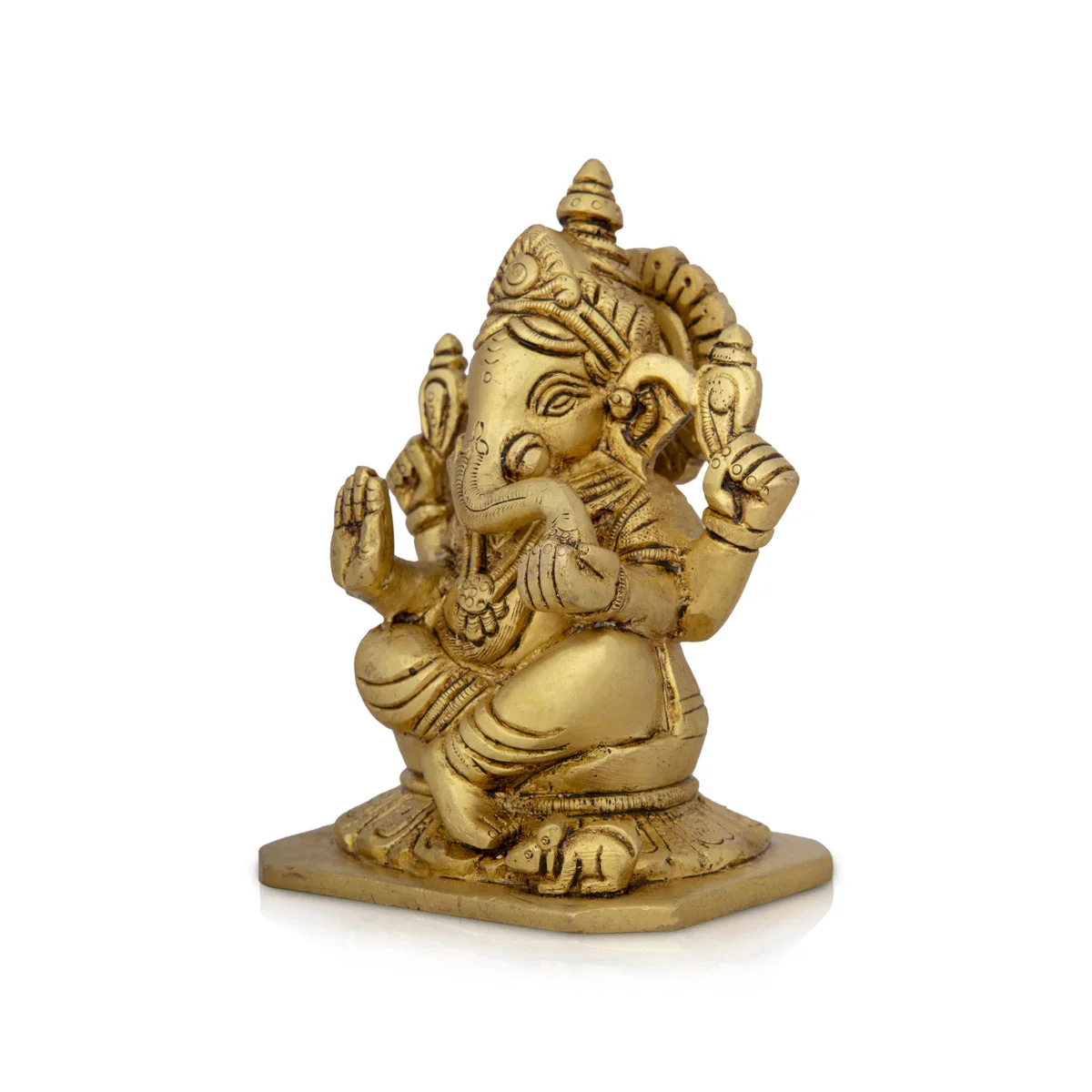 Ganesha Statue Sitting On Base - 5 x 3.5 Inches | Antique Brass Idol/ Vinayaka Idol/ Ganapathy Idol for Pooja - Image 3