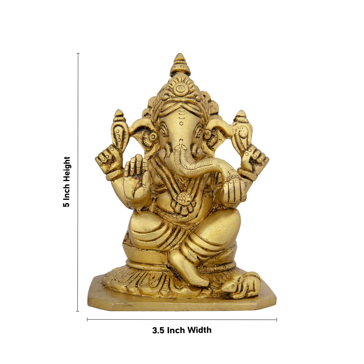 Ganesha Statue Sitting On Base - 5 x 3.5 Inches | Antique Brass Idol/ Vinayaka Idol/ Ganapathy Idol for Pooja - Image 5