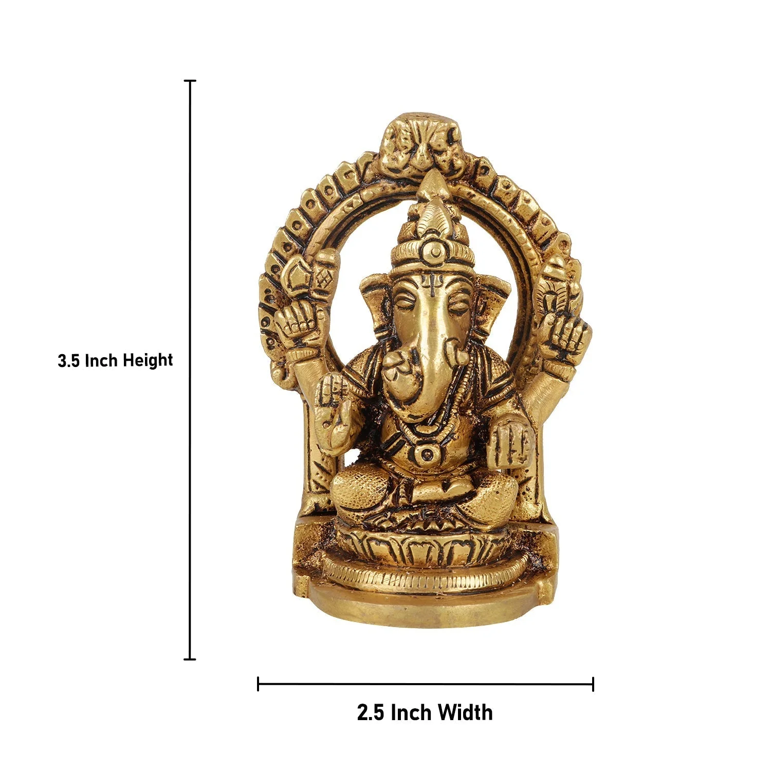 Ganesha Statue Sitting On Base With Arch - 3.5 x 2.5 Inches | Antique Brass Idol/ Vinayagar Idol for Pooja - Image 2