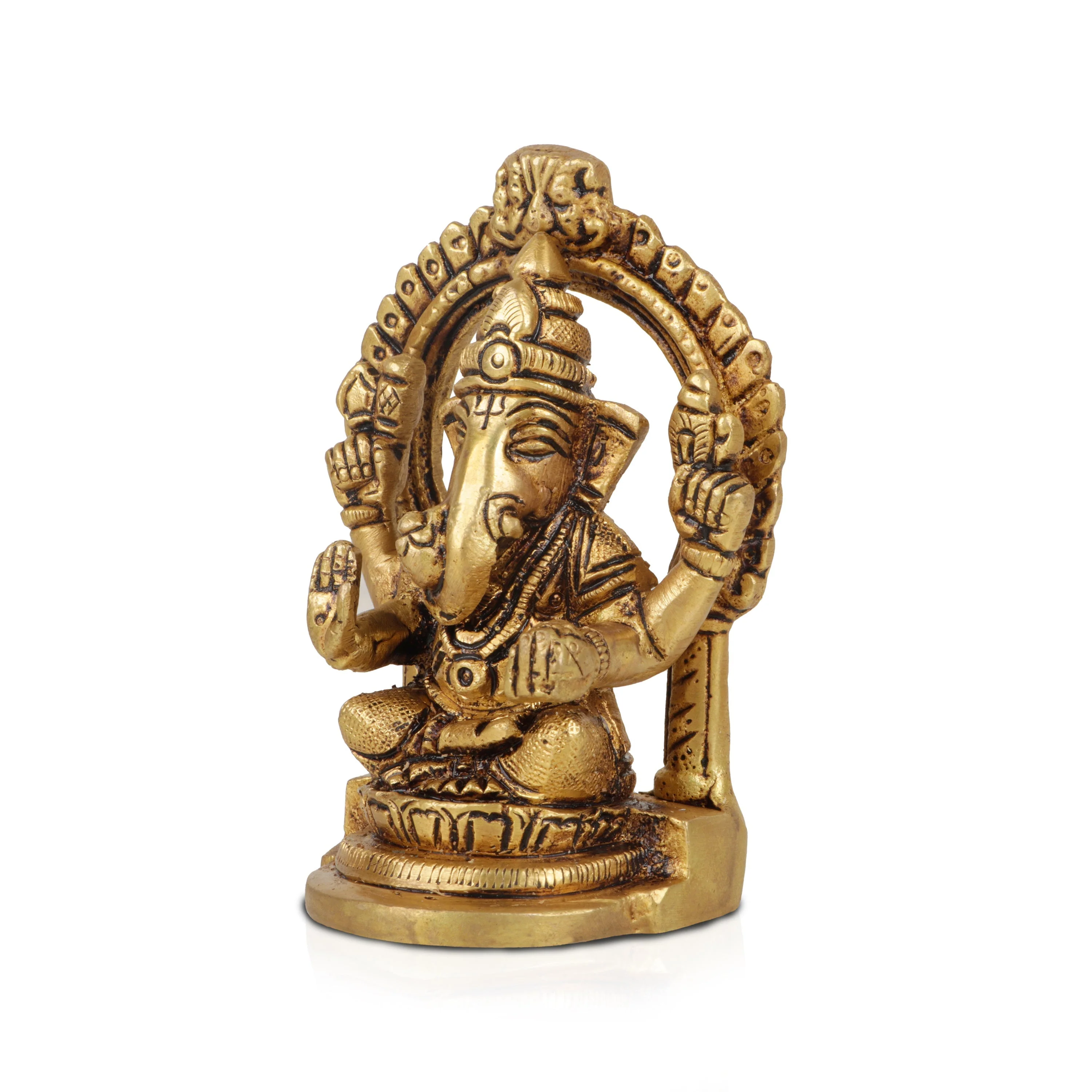 Ganesha Statue Sitting On Base With Arch - 3.5 x 2.5 Inches | Antique Brass Idol/ Vinayagar Idol for Pooja - Image 3