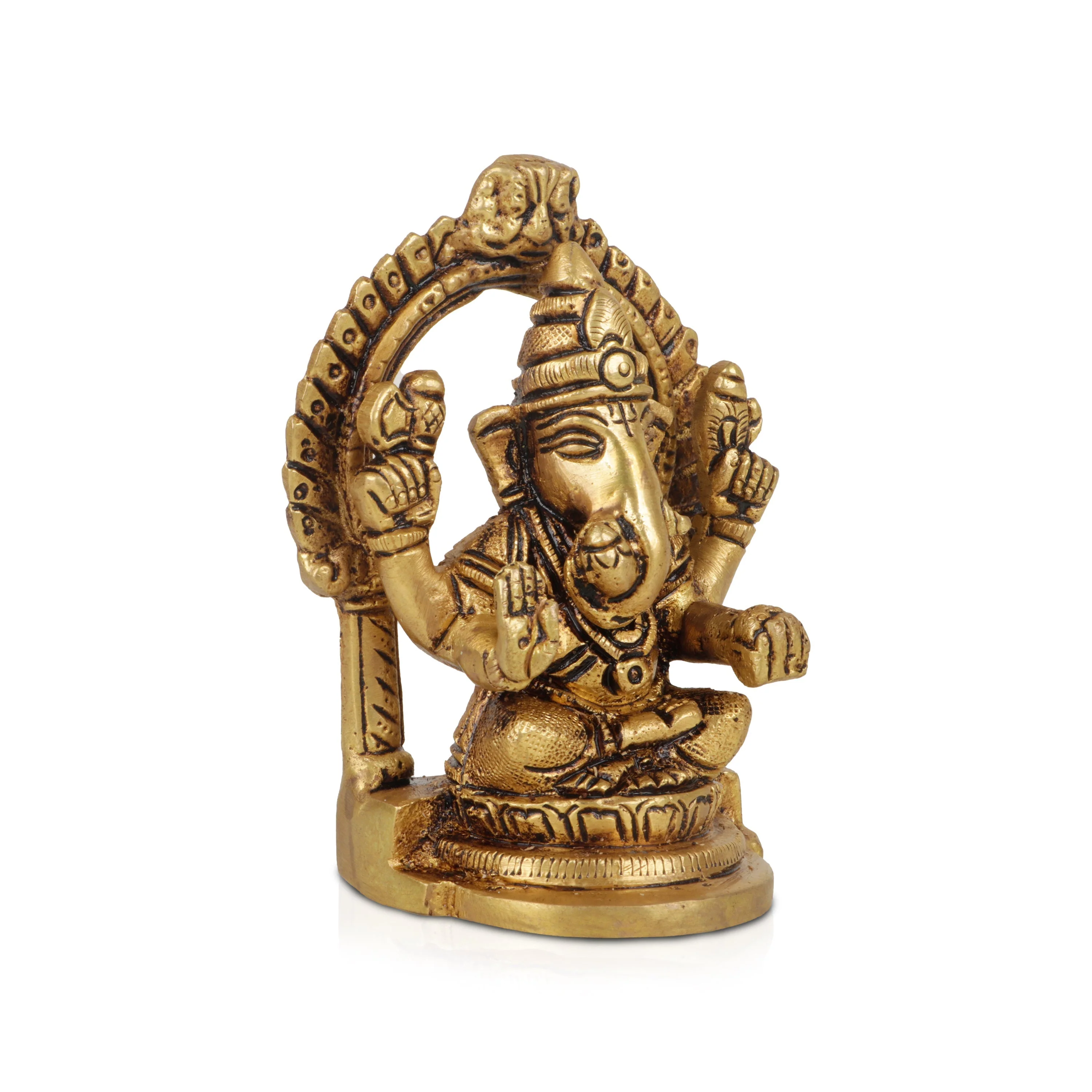 Ganesha Statue Sitting On Base With Arch - 3.5 x 2.5 Inches | Antique Brass Idol/ Vinayagar Idol for Pooja - Image 4