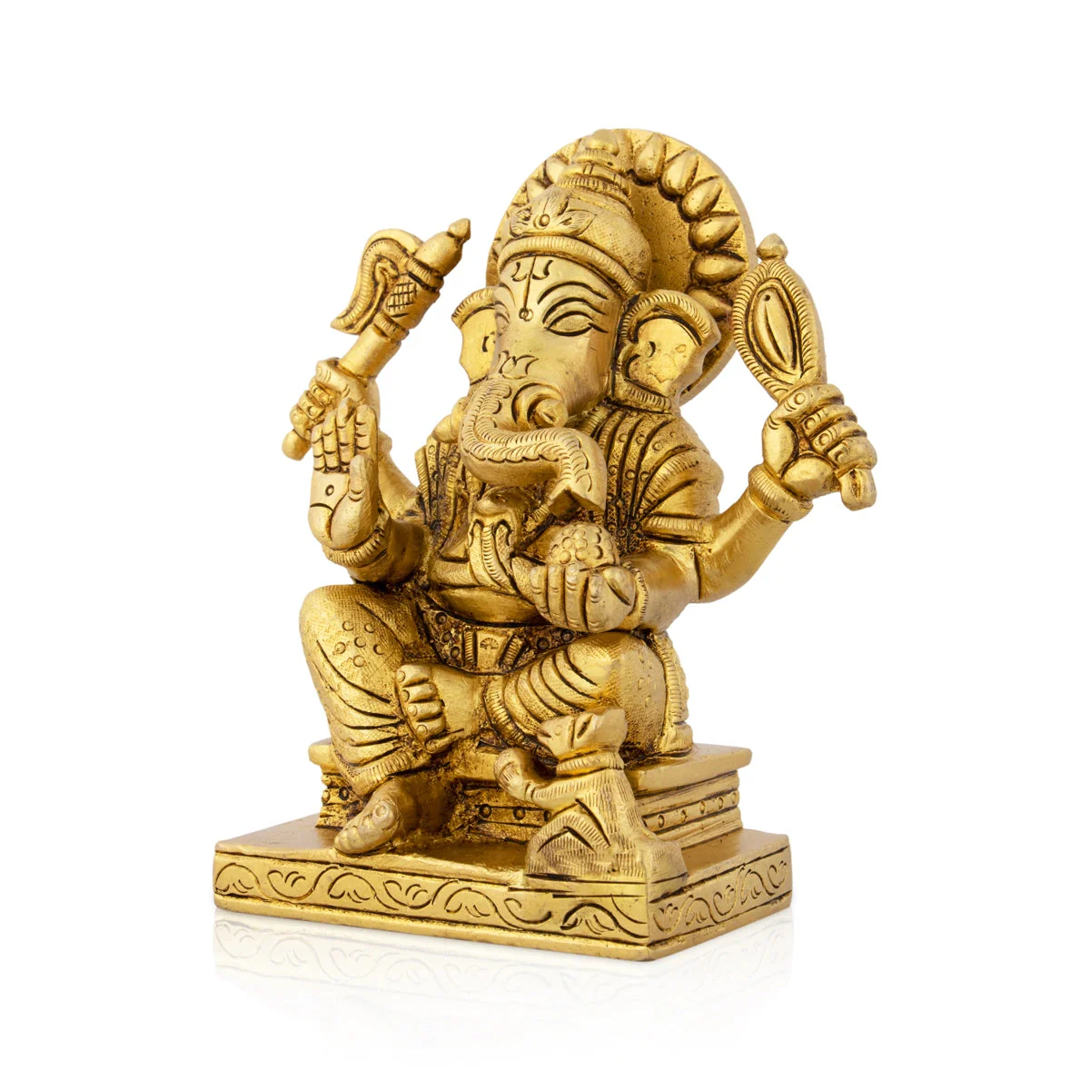 Ganesha Statue Sitting On Chowki - 4.75 x 4 Inches | Antique Brass Idol/ Ganapathy Idol for Pooja - Image 2