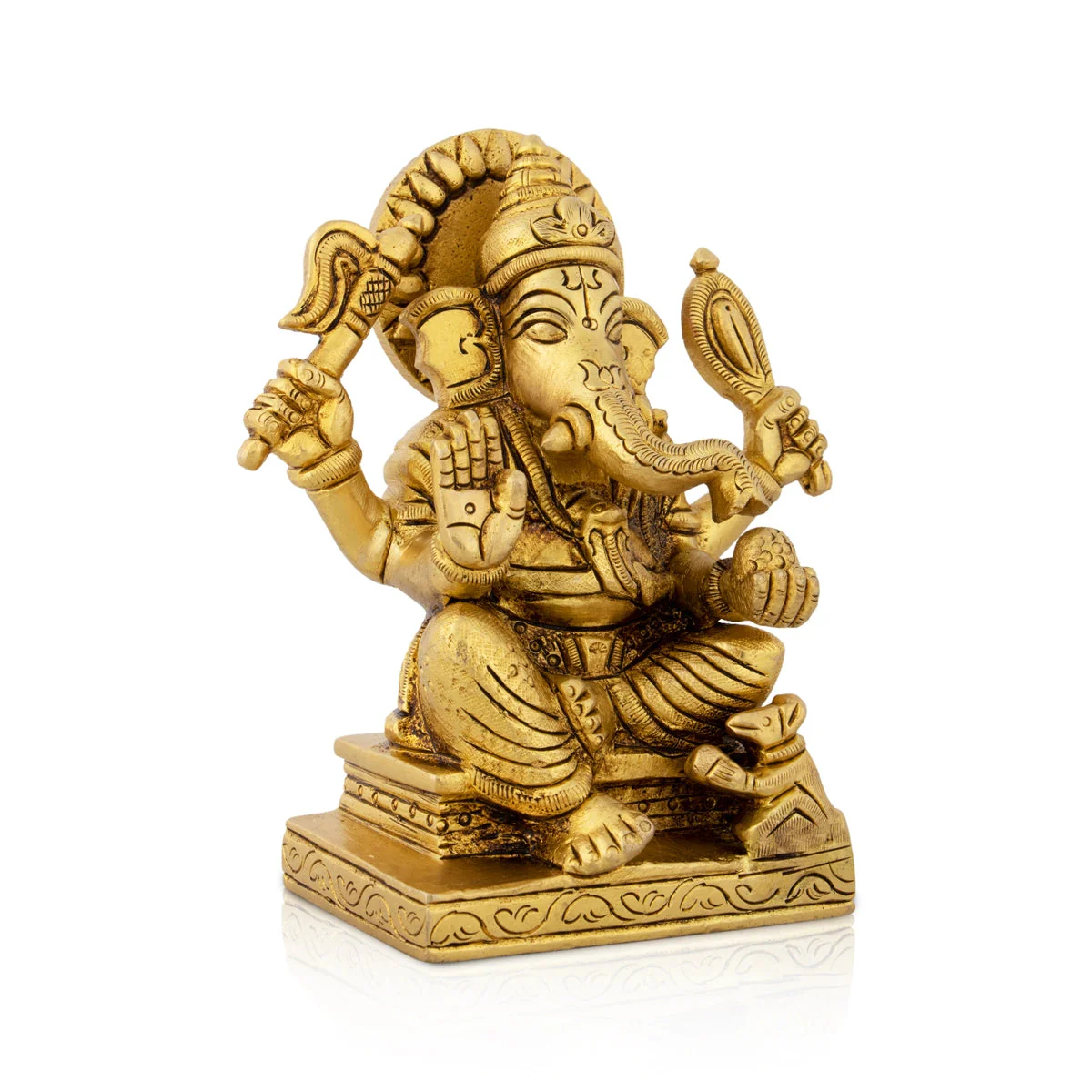 Ganesha Statue Sitting On Chowki - 4.75 x 4 Inches | Antique Brass Idol/ Ganapathy Idol for Pooja - Image 3