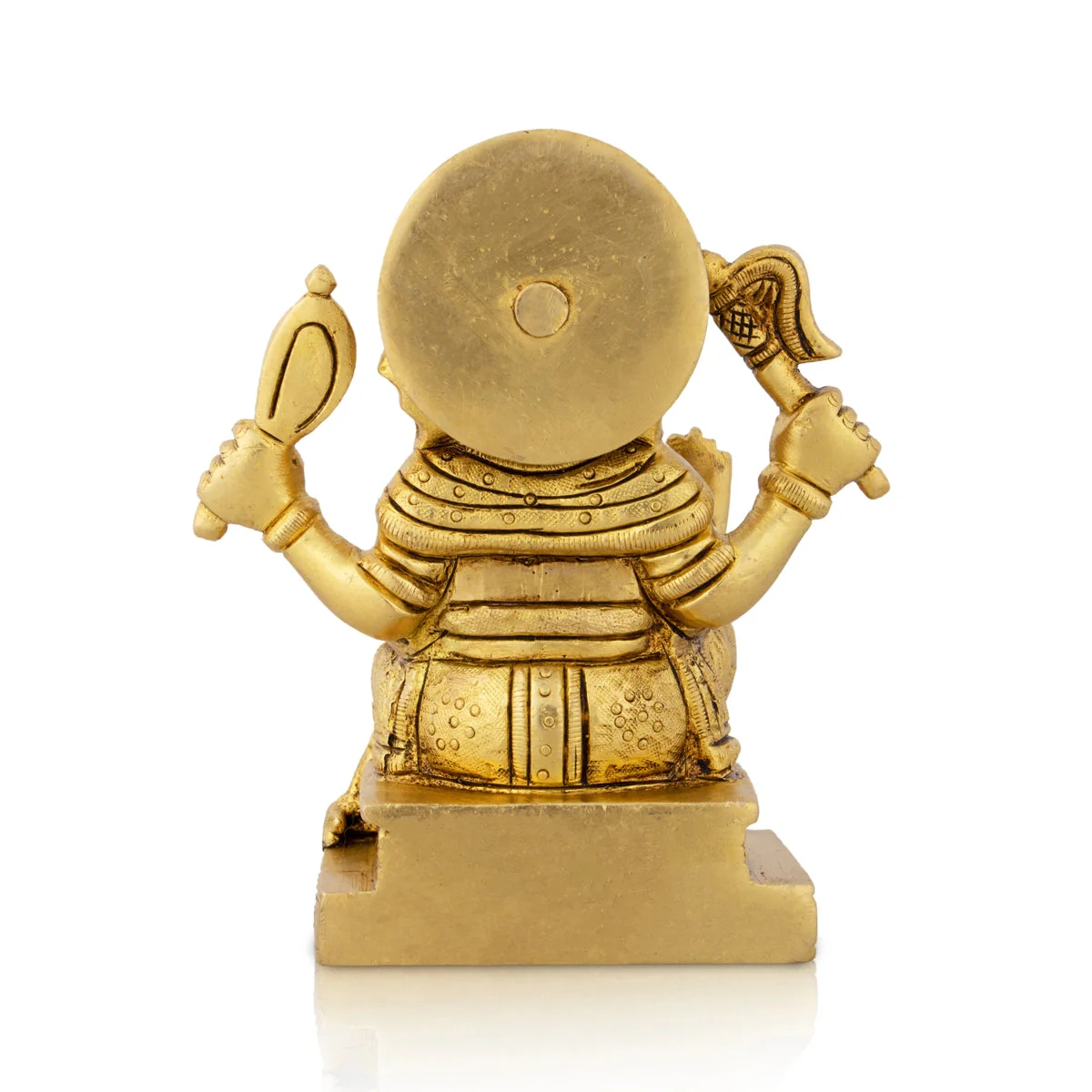 Ganesha Statue Sitting On Chowki - 4.75 x 4 Inches | Antique Brass Idol/ Ganapathy Idol for Pooja - Image 4