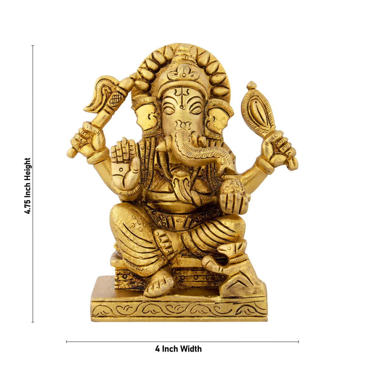 Ganesha Statue Sitting On Chowki - 4.75 x 4 Inches | Antique Brass Idol/ Ganapathy Idol for Pooja - Image 5