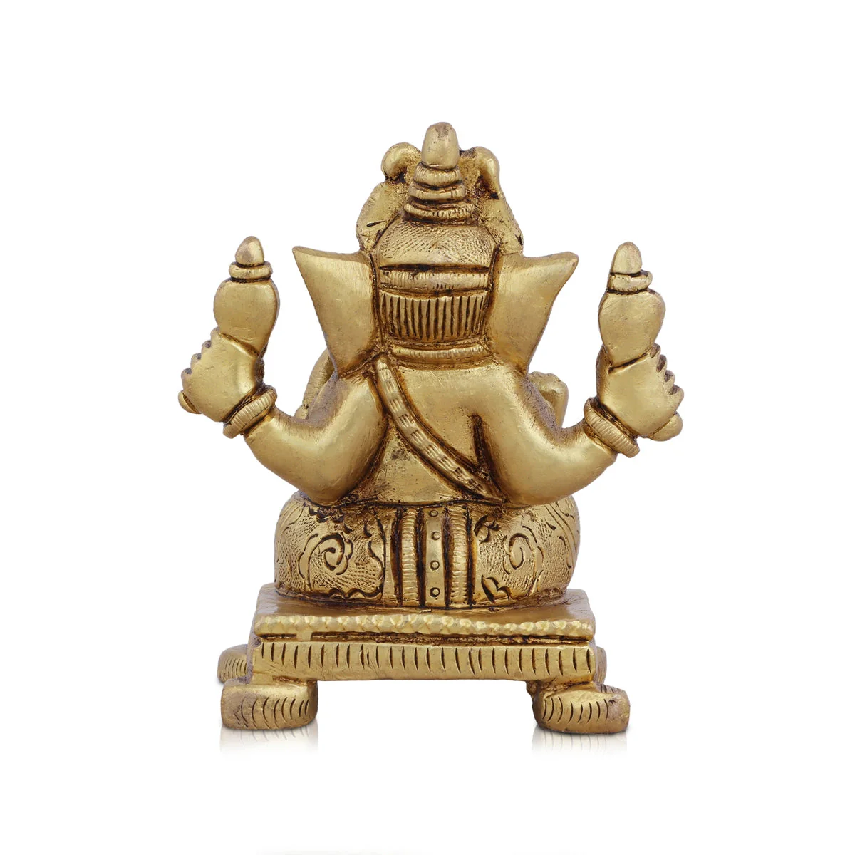 Ganesha Statue Sitting On Chowki - 4 x 3 Inches | Antique Brass Idol/ Vinayaka Idol/ Ganapathy Idol for Pooja - Image 2