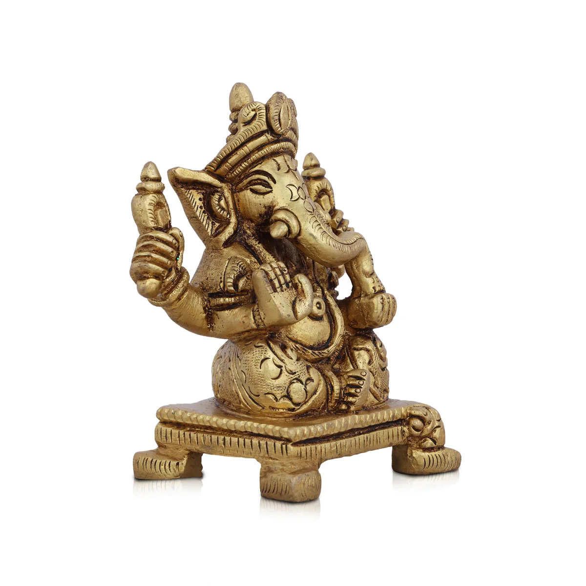 Ganesha Statue Sitting On Chowki - 4 x 3 Inches | Antique Brass Idol/ Vinayaka Idol/ Ganapathy Idol for Pooja - Image 5