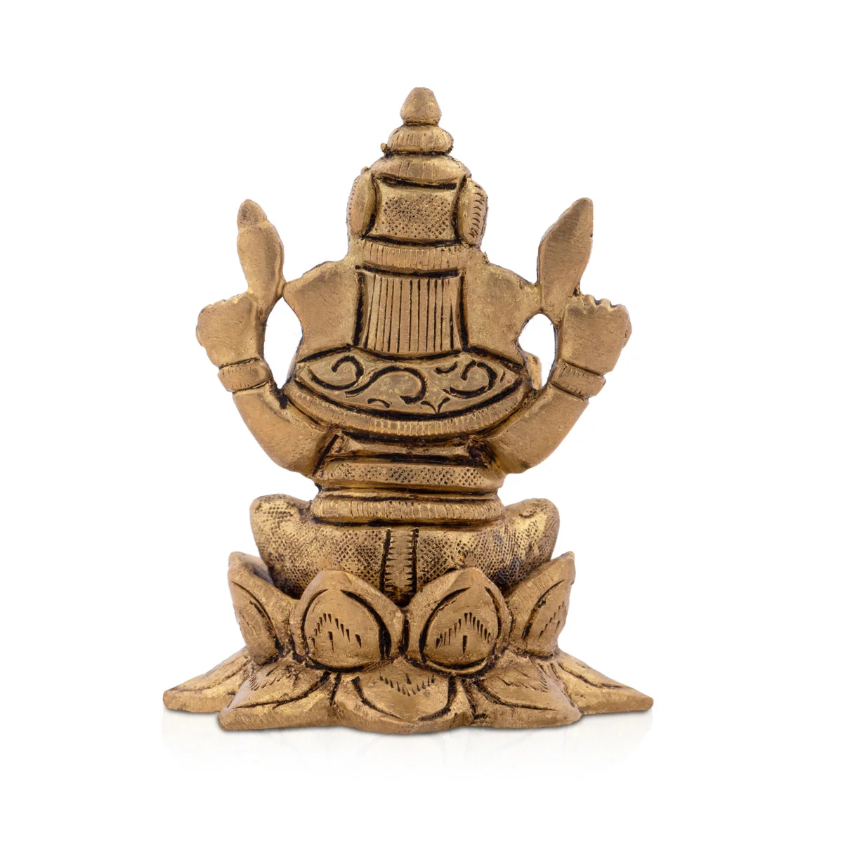 Ganesha Statue Sitting On Flower Base - 3 x 2.5 Inches | Antique Brass Idol/ Ganapathy Idol for Pooja - Image 4