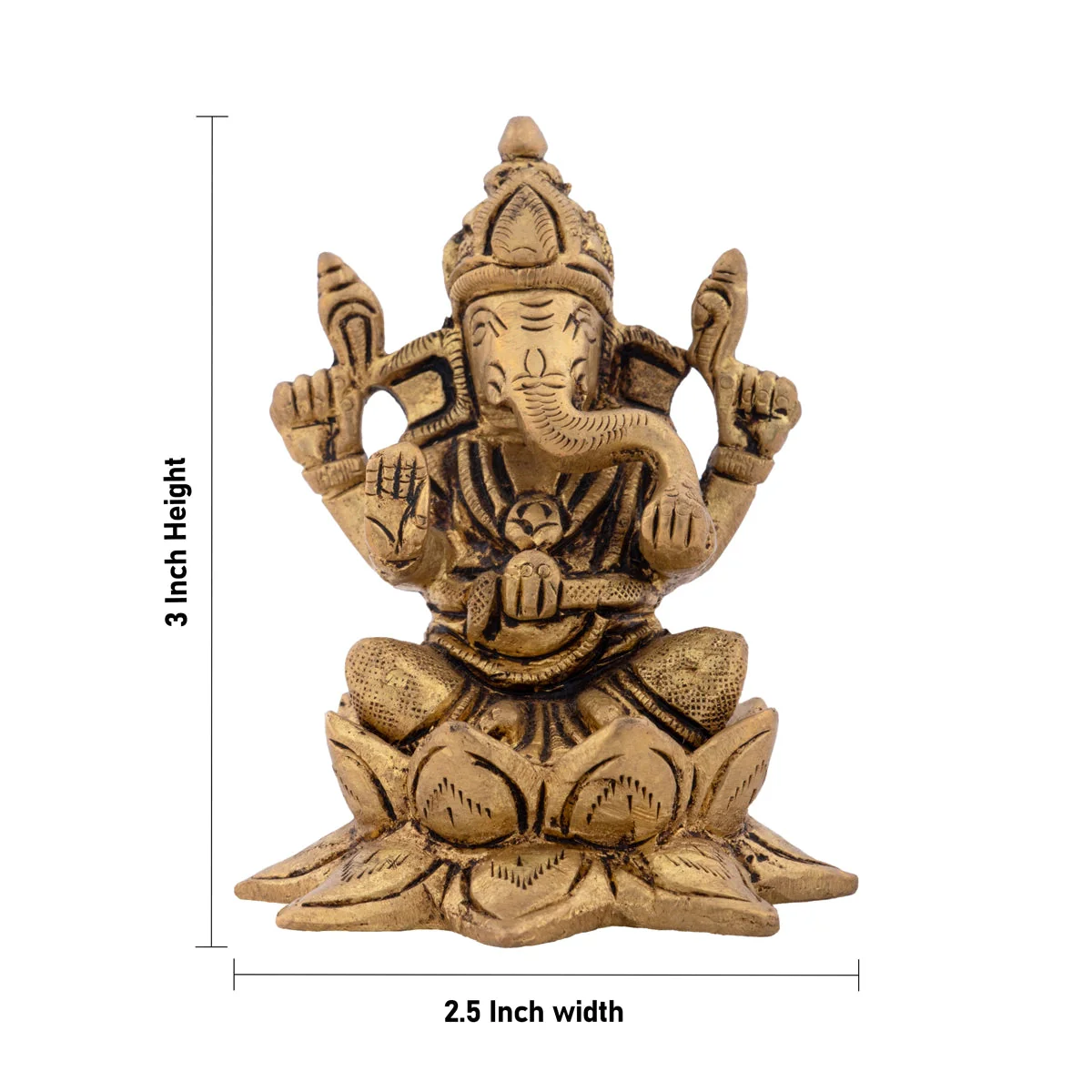 Ganesha Statue Sitting On Flower Base - 3 x 2.5 Inches | Antique Brass Idol/ Ganapathy Idol for Pooja - Image 5