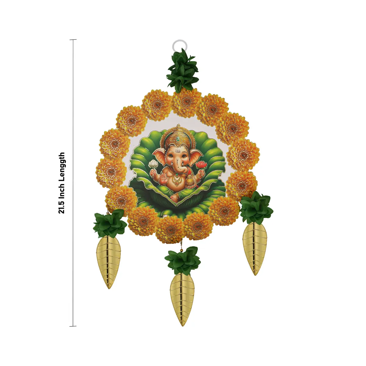 Ganesha Wall Hanging - 21.5 Inches | Artificial Flower Decor/ Leaf Design Hanging for Home Entrance & Puja Decor - Image 3