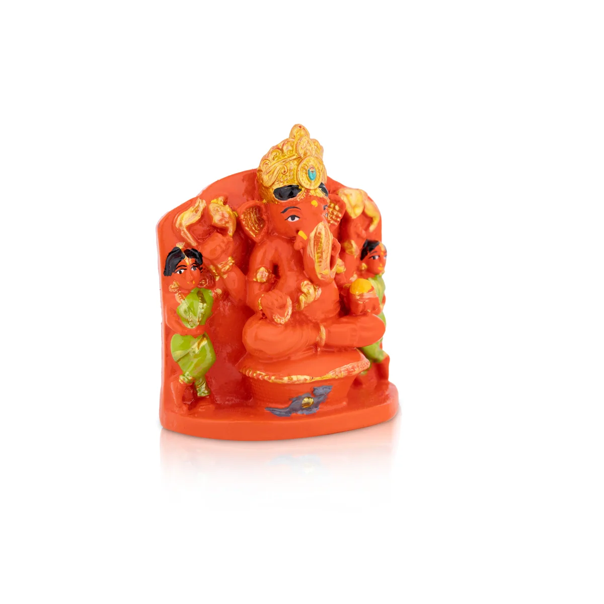 Ganesha With Riddhi Siddhi Murti- 4.25 × 3.5 Inches | Colorful Ganpati Murti / Vinayaka Idol For Pooja - Image 2
