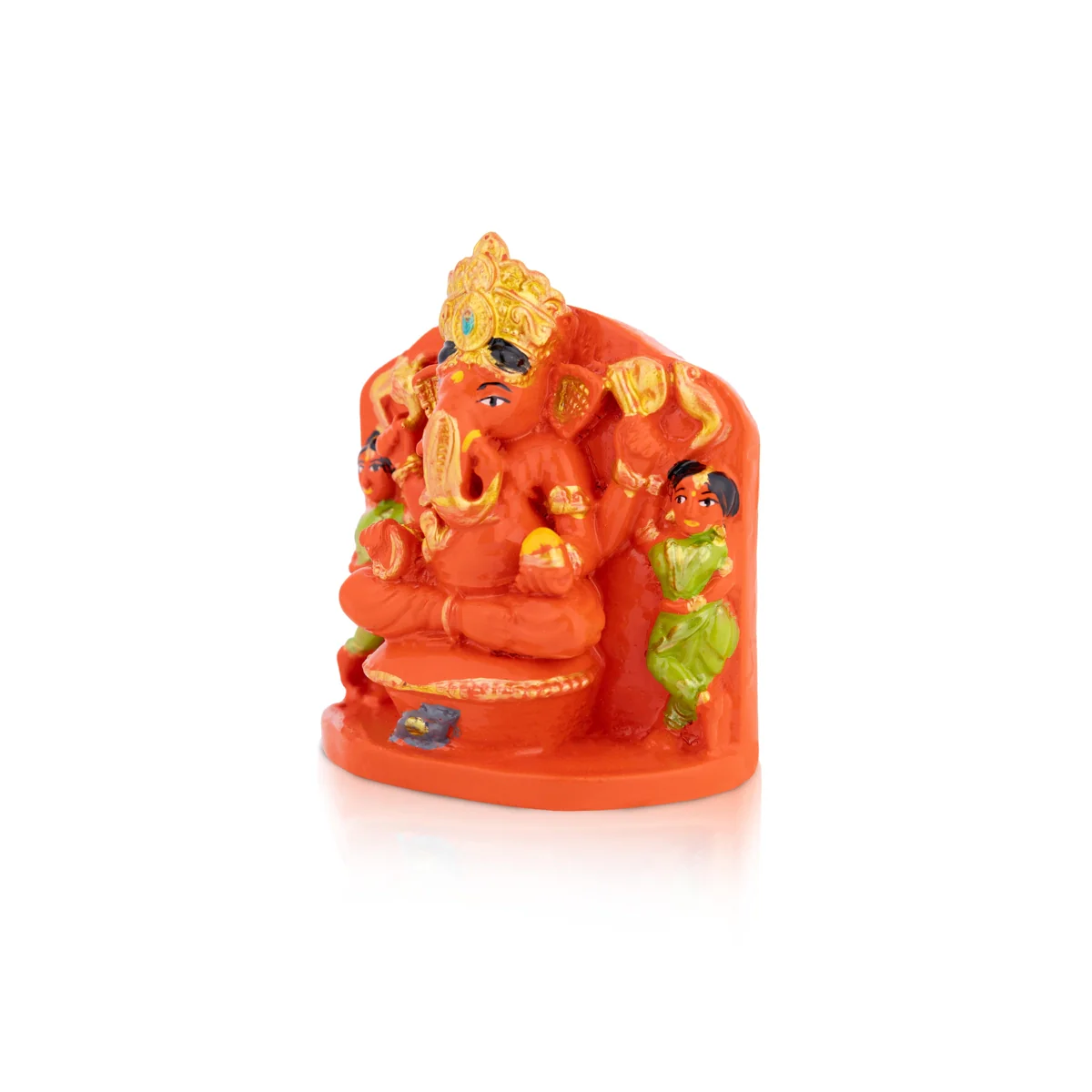 Ganesha With Riddhi Siddhi Murti- 4.25 × 3.5 Inches | Colorful Ganpati Murti / Vinayaka Idol For Pooja - Image 3