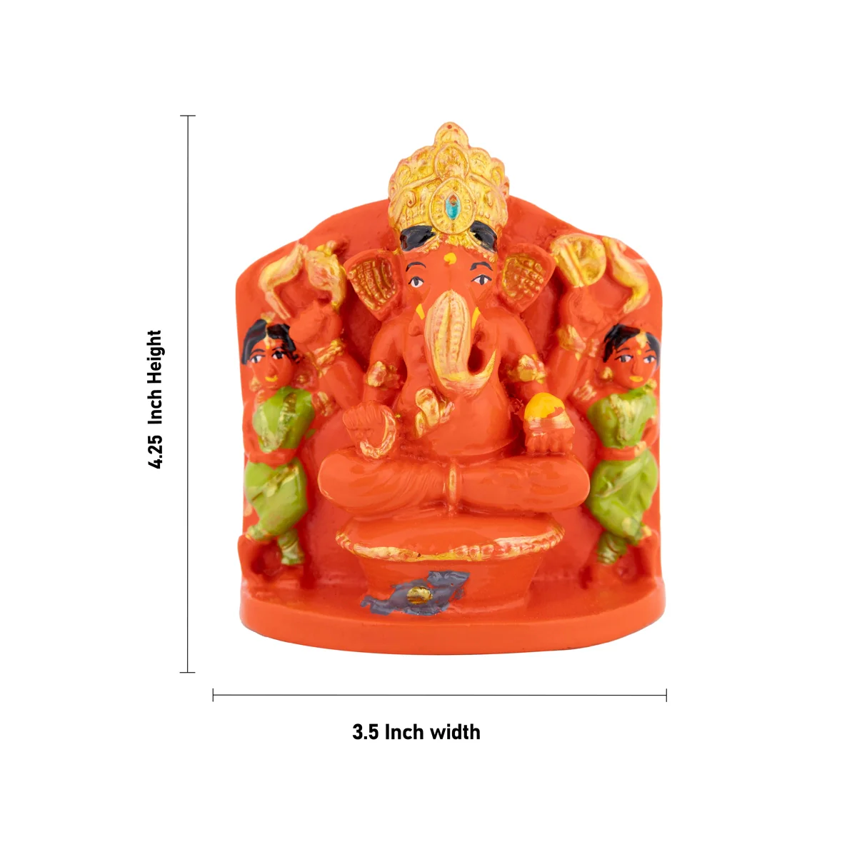 Ganesha With Riddhi Siddhi Murti- 4.25 × 3.5 Inches | Colorful Ganpati Murti / Vinayaka Idol For Pooja - Image 4