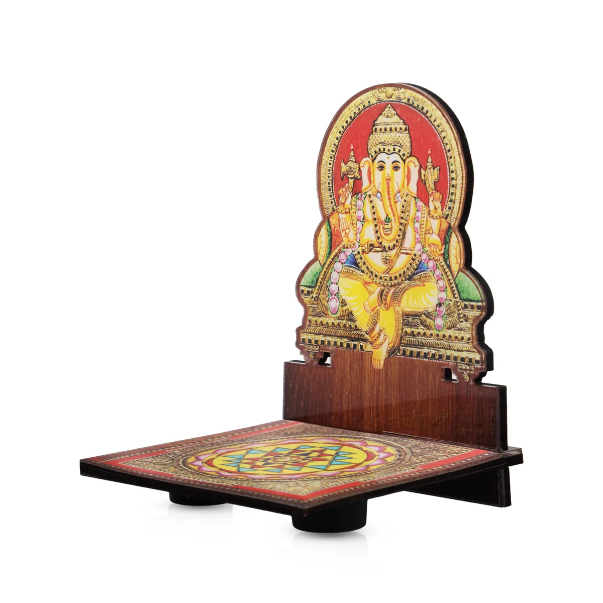 Sri Chakra Design Manai Palagai With Ganesha Photo Frame - 4 x 3 Inches | Bajot With Picture Frame for Pooja - Image 2