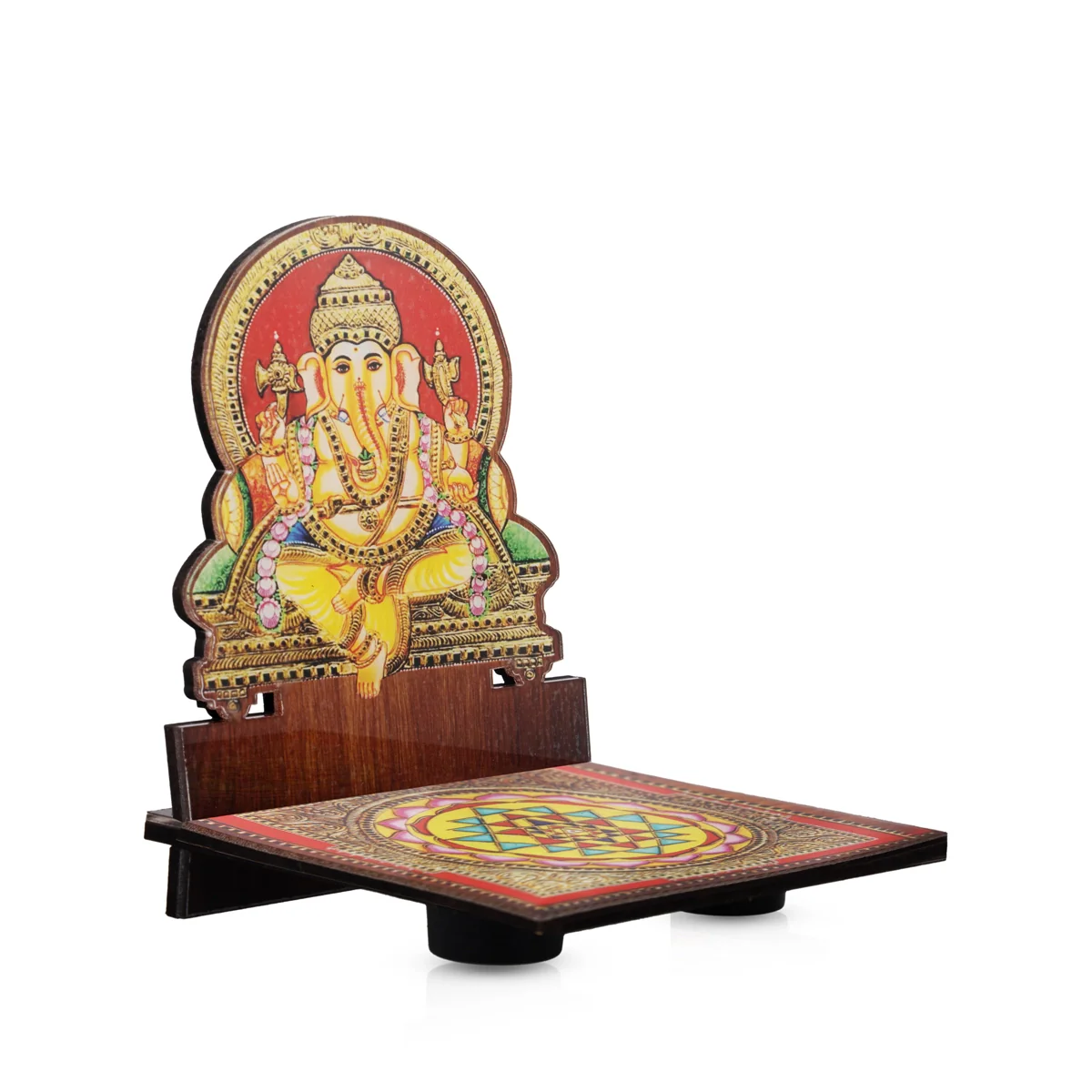 Sri Chakra Design Manai Palagai With Ganesha Photo Frame - 4 x 3 Inches | Bajot With Picture Frame for Pooja - Image 3
