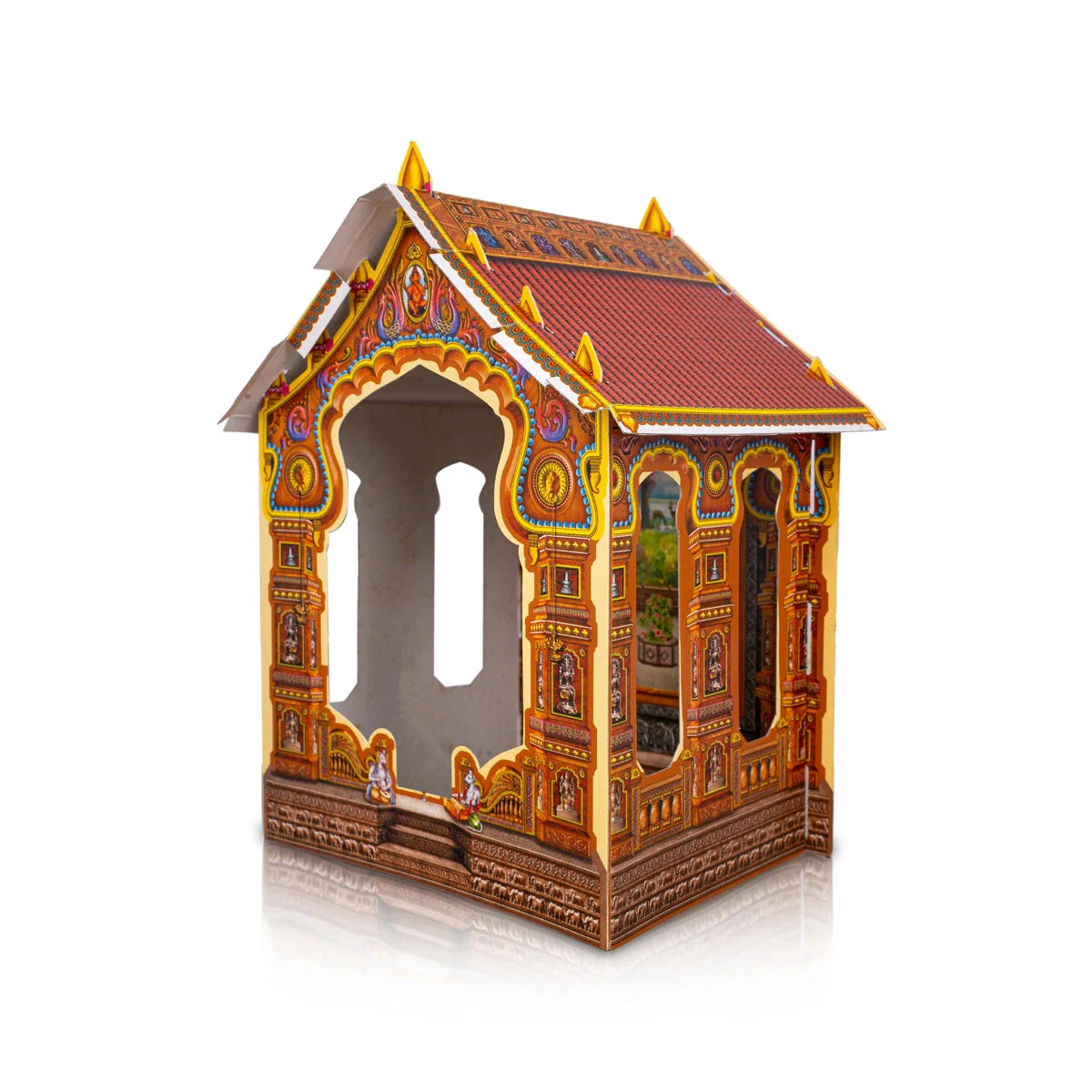 Ganpati Decoration Mandir - 8 x 6 Inches | Eco Friendly Mandir Decoration/ Kokan Makhar Design Paper Mandir - Image 3