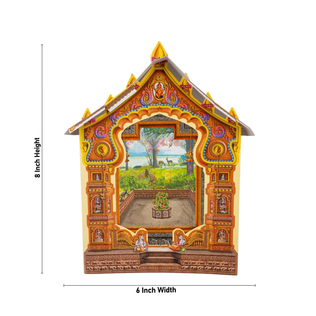 Ganpati Decoration Mandir - 8 x 6 Inches | Eco Friendly Mandir Decoration/ Kokan Makhar Design Paper Mandir - Image 4