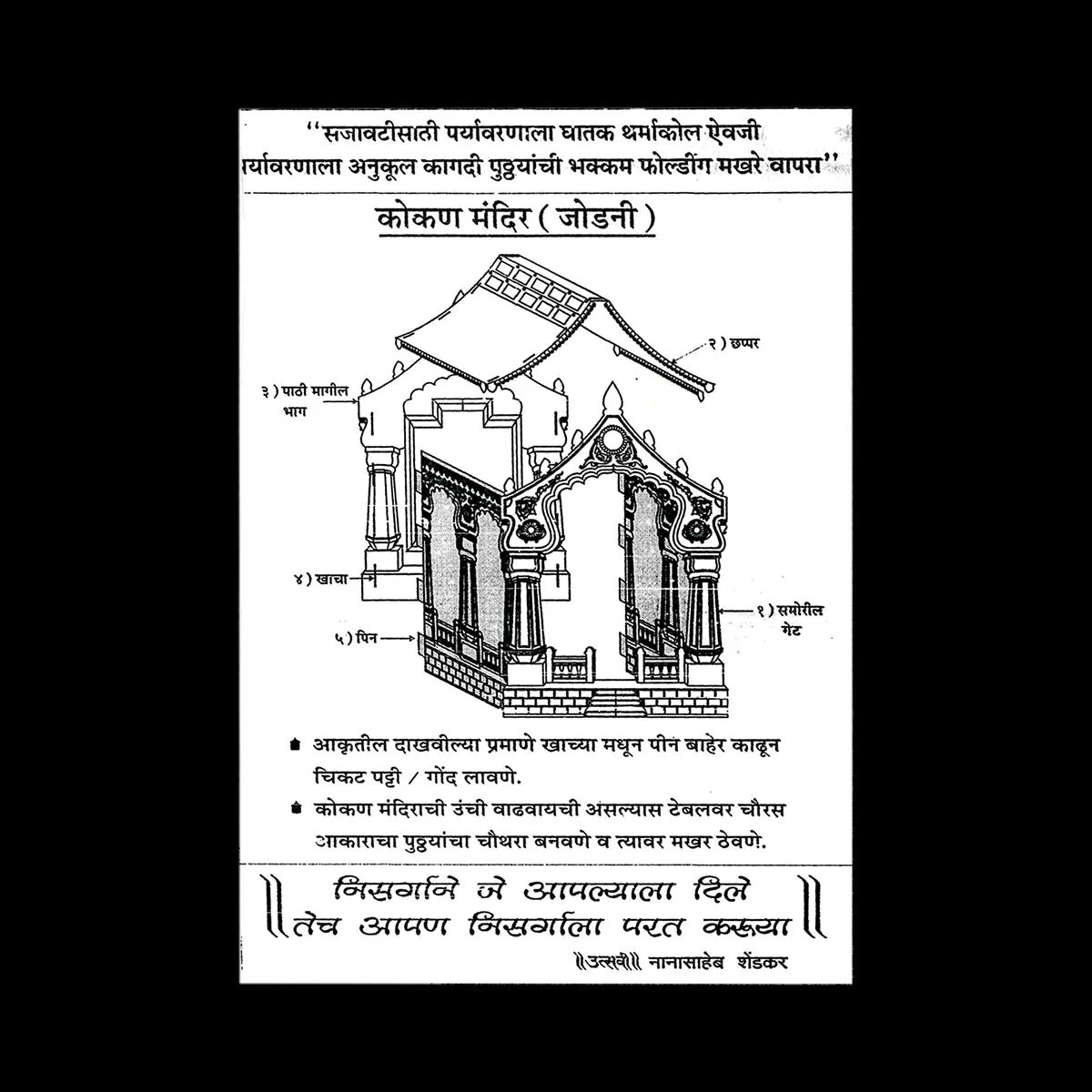 Ganpati Decoration Mandir - 8 x 6 Inches | Eco Friendly Mandir Decoration/ Kokan Makhar Design Paper Mandir - Image 5