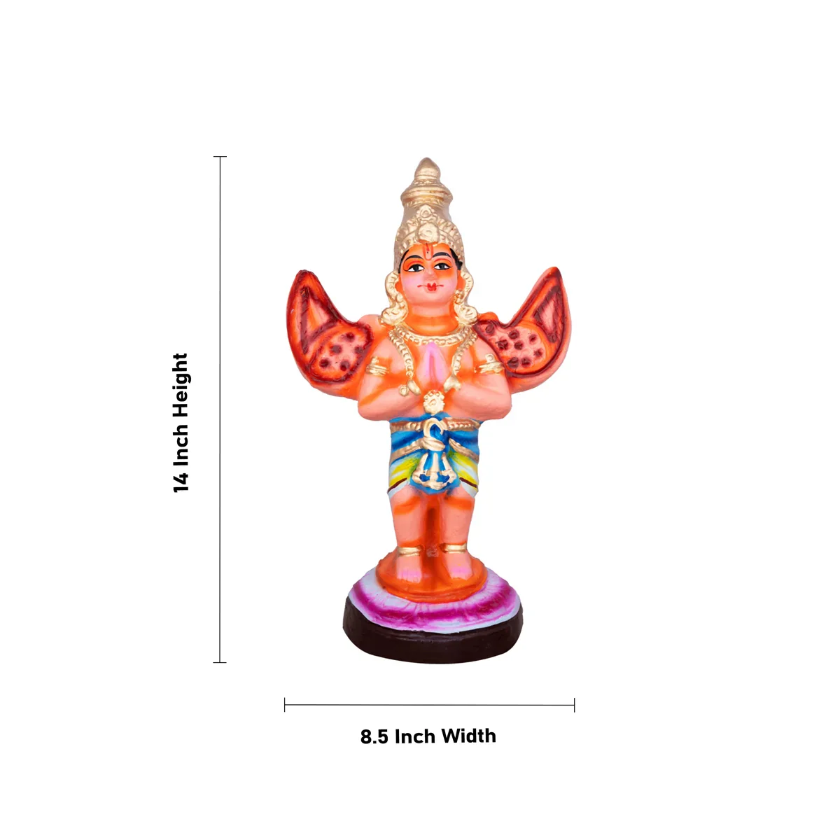Garudan Hanuman Clay Golu Bommai Pair - 14 x 8.5 Inches | Giri Golu Doll/ Navaratri Golu Bomma/ Multicoloured Gombe - Image 4