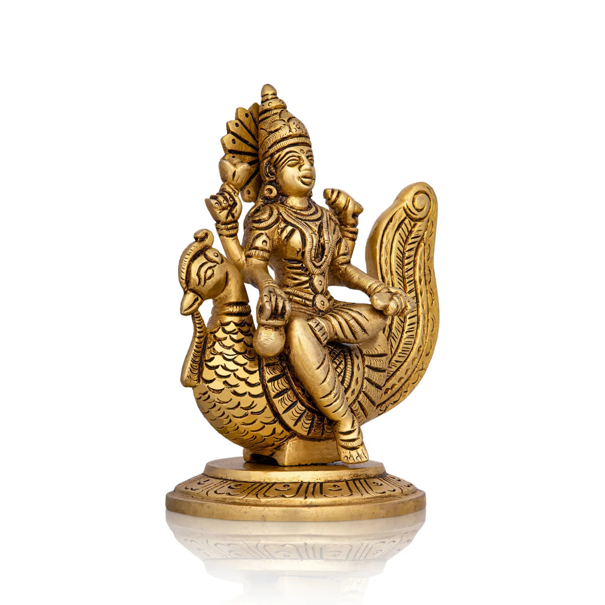Gayatri Devi Sitting On Annam - 5.5 x 4.5 Inches | Antique Brass Idol/ Gayathri Devi for Worship - Image 2