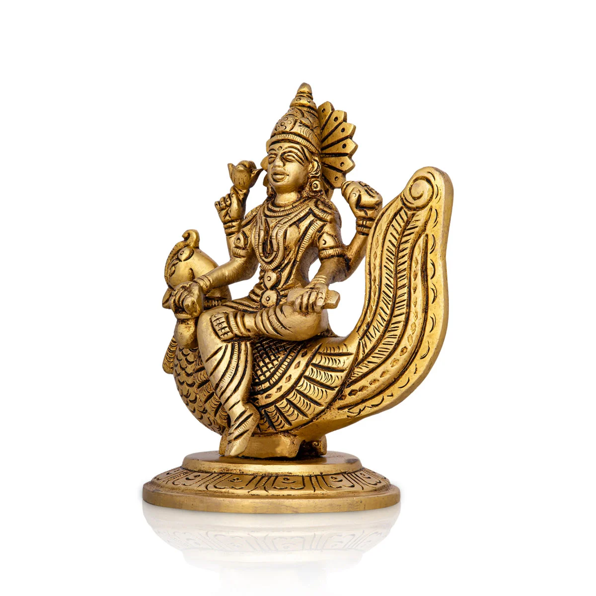 Gayatri Devi Sitting On Annam - 5.5 x 4.5 Inches | Antique Brass Idol/ Gayathri Devi for Worship - Image 3