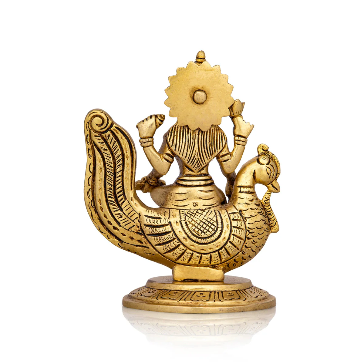 Gayatri Devi Sitting On Annam - 5.5 x 4.5 Inches | Antique Brass Idol/ Gayathri Devi for Worship - Image 4