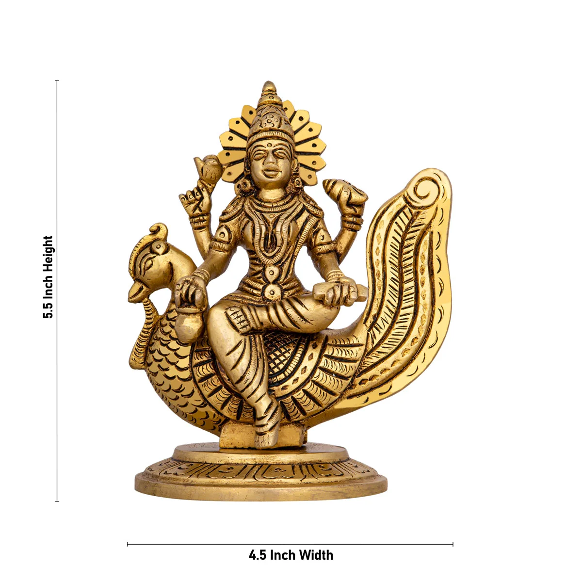 Gayatri Devi Sitting On Annam - 5.5 x 4.5 Inches | Antique Brass Idol/ Gayathri Devi for Worship - Image 5