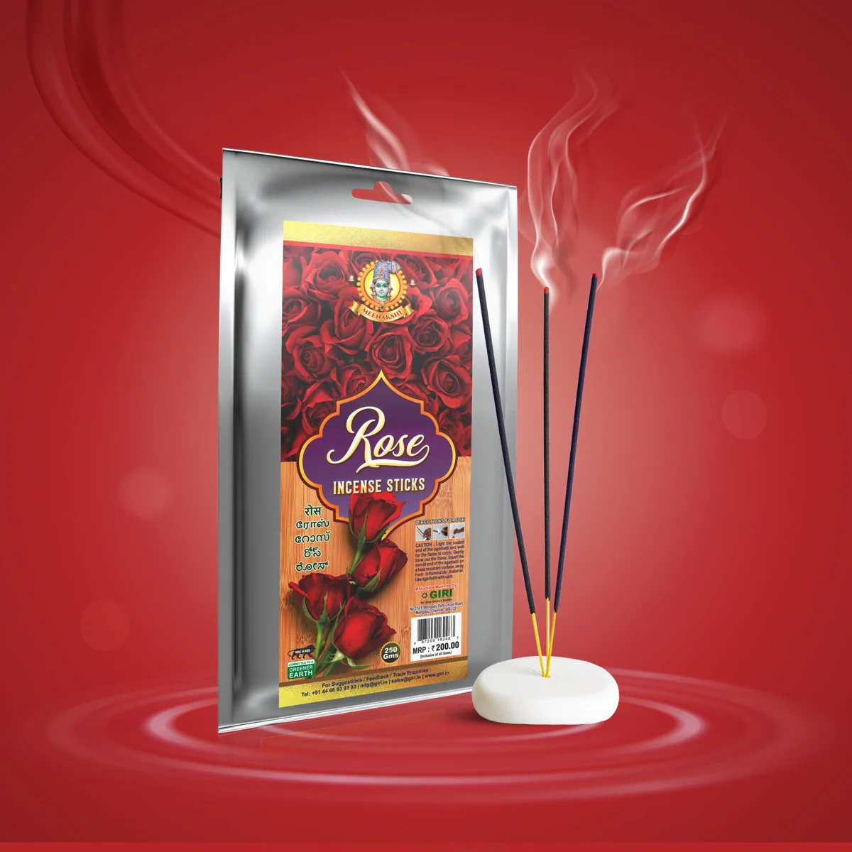 Giri Rose Incense Sticks - 250 Gms | Nature Fragrance Agarbatti/ Agarbathi for Pooja - Image 3