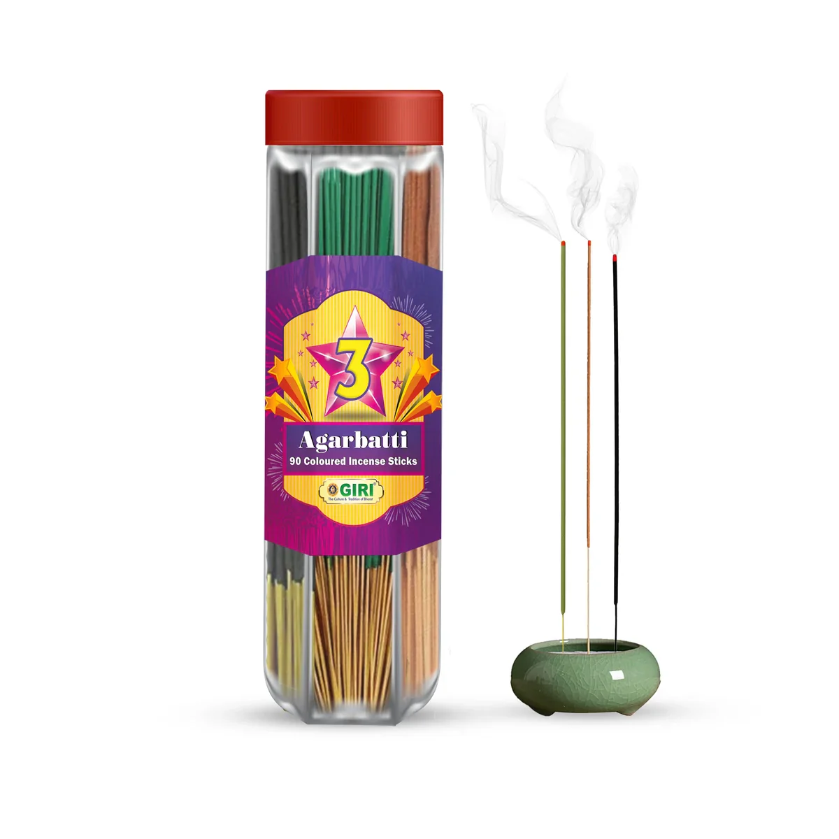 Giri Three Star Incense Sticks - 90 Sticks | 3 Star Agarbathi/ /8zaAgarbatti for Pooja - Image 3