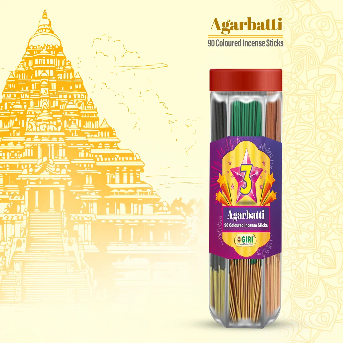 Giri Three Star Incense Sticks - 90 Sticks | 3 Star Agarbathi/ /8zaAgarbatti for Pooja - Image 4