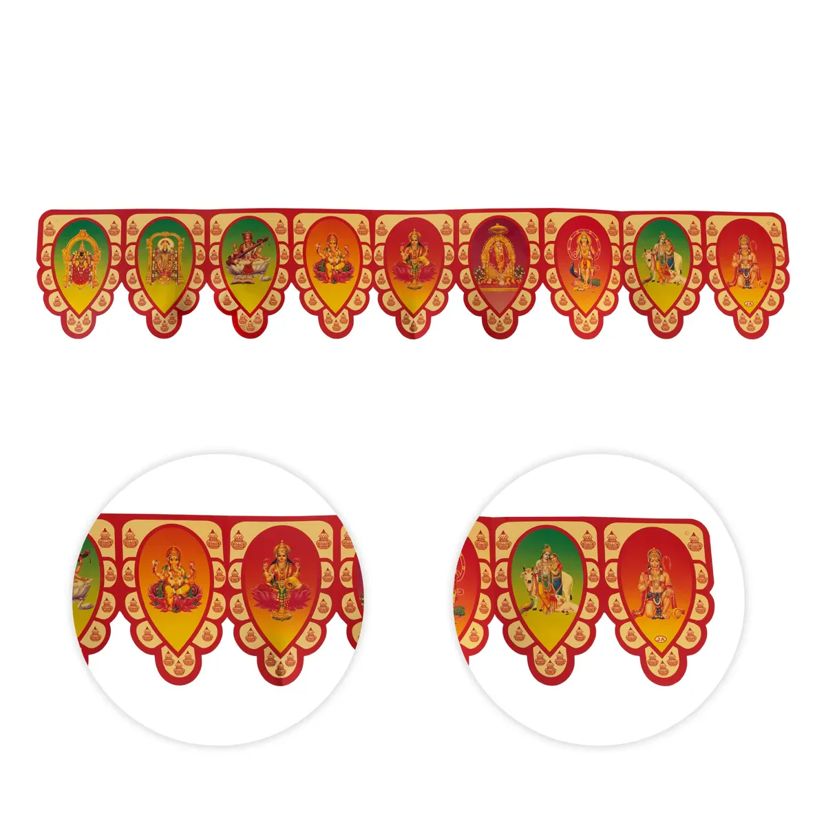 God Picture Toran - 32.5 Inches | Golden & Green Thoran / Bandawar / Thornam For Home Entrance - Image 2