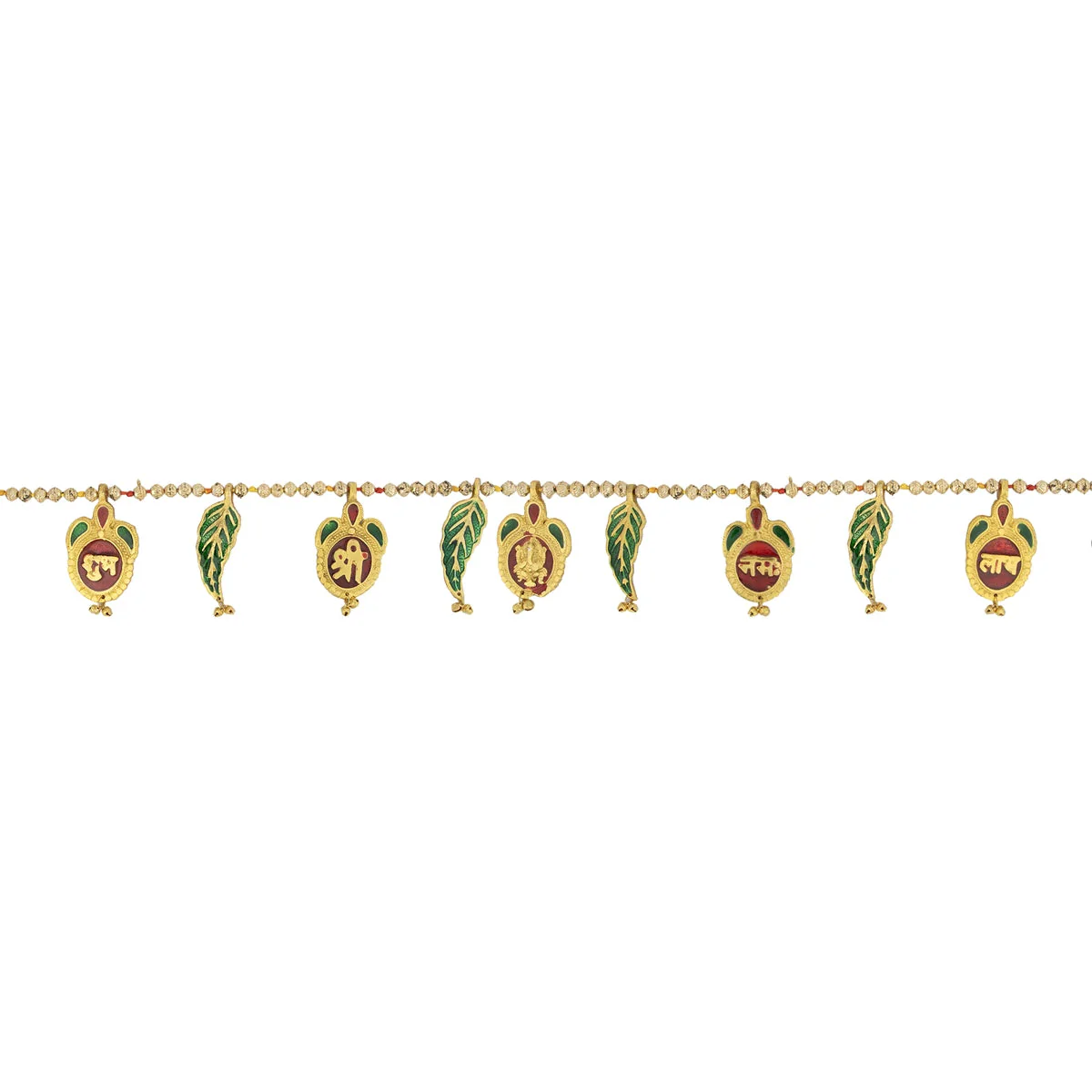 Gold Polish Toran - 33 Inches | Leaf with Beads Design Bandanwar/ Aluminium Thoran for Door Decor - Image 2