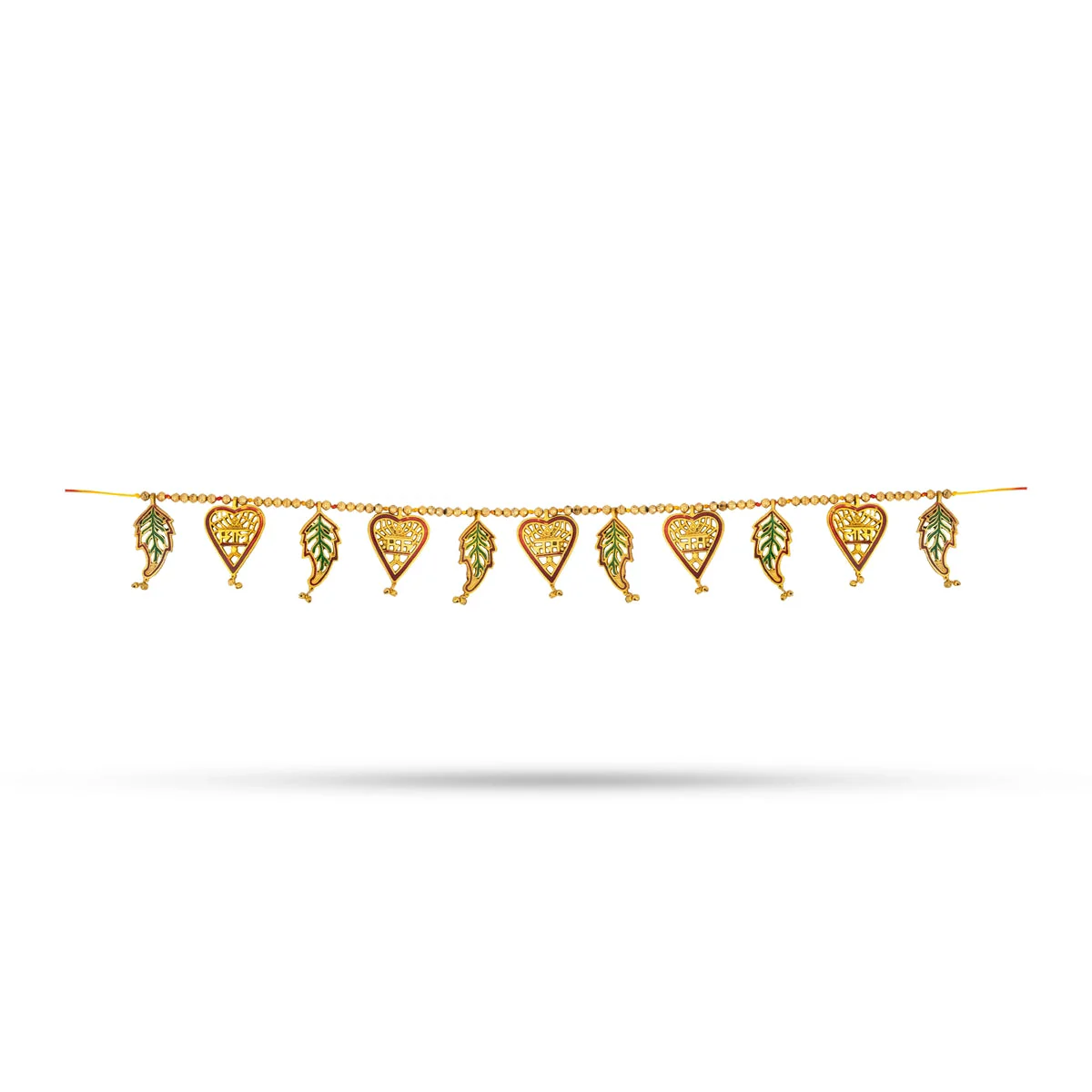 Gold Polish Toran - 43 Inches | Leaf with Beads Design Bandanwar/ Aluminium Thoran for Door Decor - Image 2