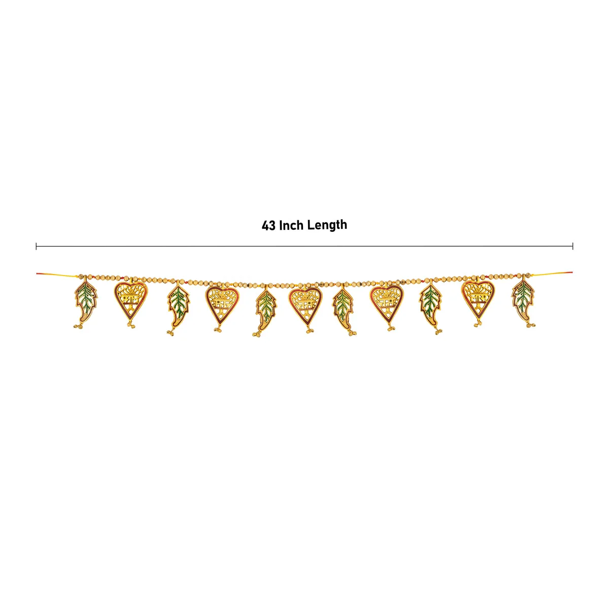 Gold Polish Toran - 43 Inches | Leaf with Beads Design Bandanwar/ Aluminium Thoran for Door Decor - Image 3