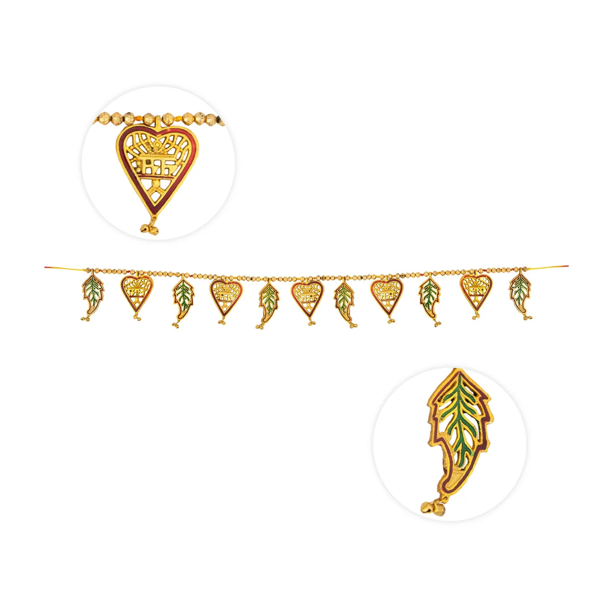 Gold Polish Toran - 43 Inches | Leaf with Beads Design Bandanwar/ Aluminium Thoran for Door Decor - Image 4