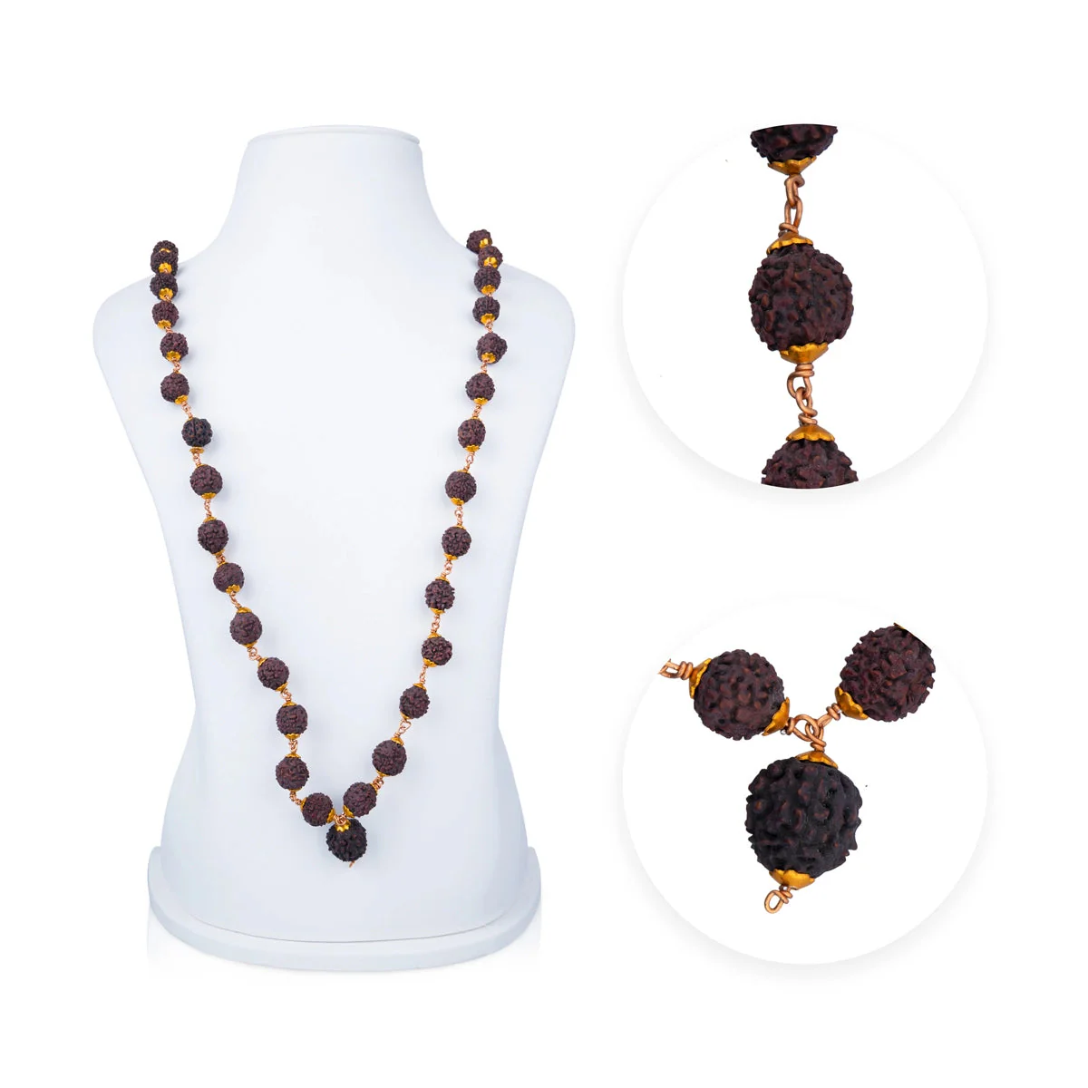 Golden Cup Rudraksha Mala- 24 Inches | 54 Beads Kanthi Mala/ 12 mm/Copper Knot Ruthratcham Malai For Daily Wear - Image 2