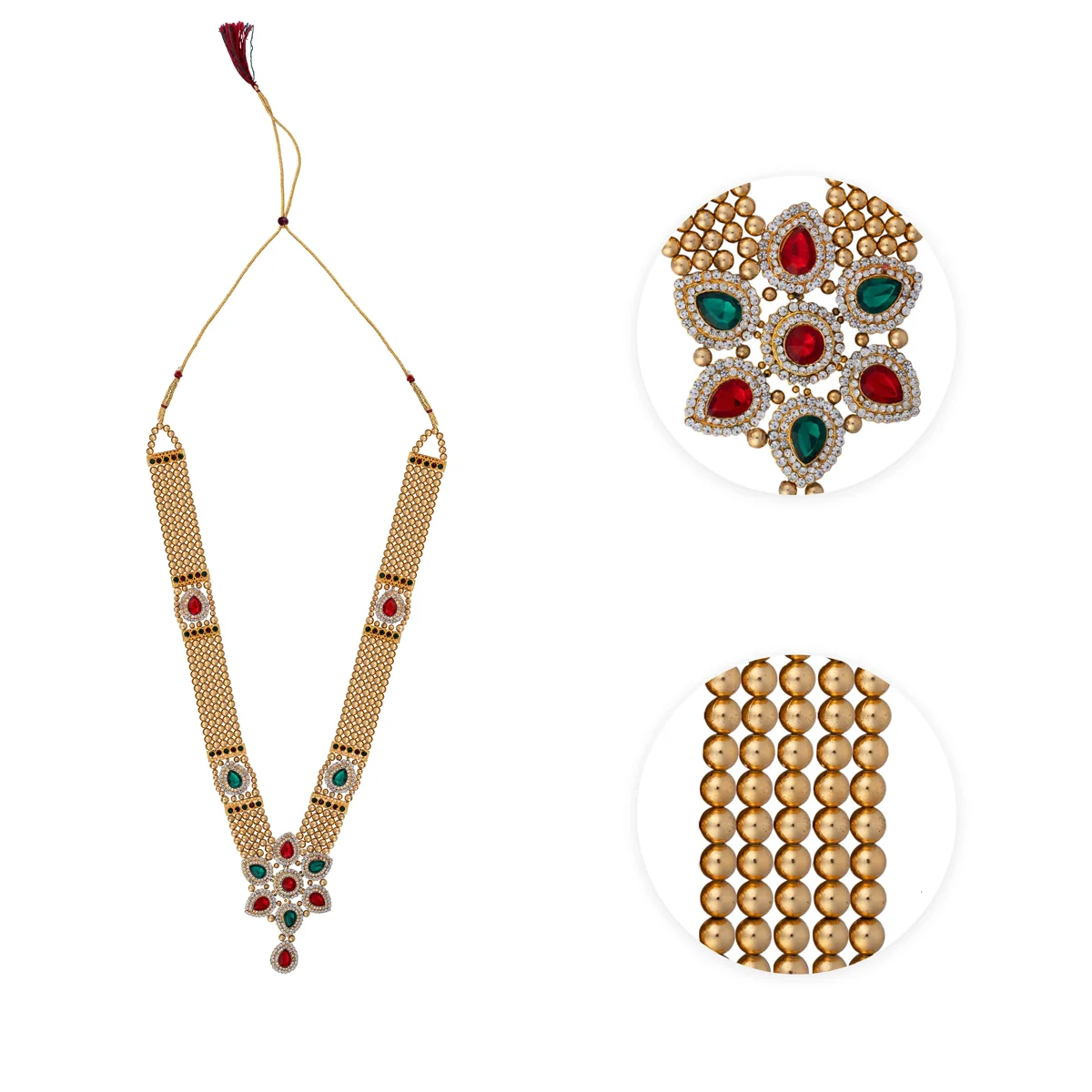 Gold Polish Moti Mala - 24 Inches | Multicolour Stone Jewellery/ Beaded Mala For Weddings And Women - Image 4