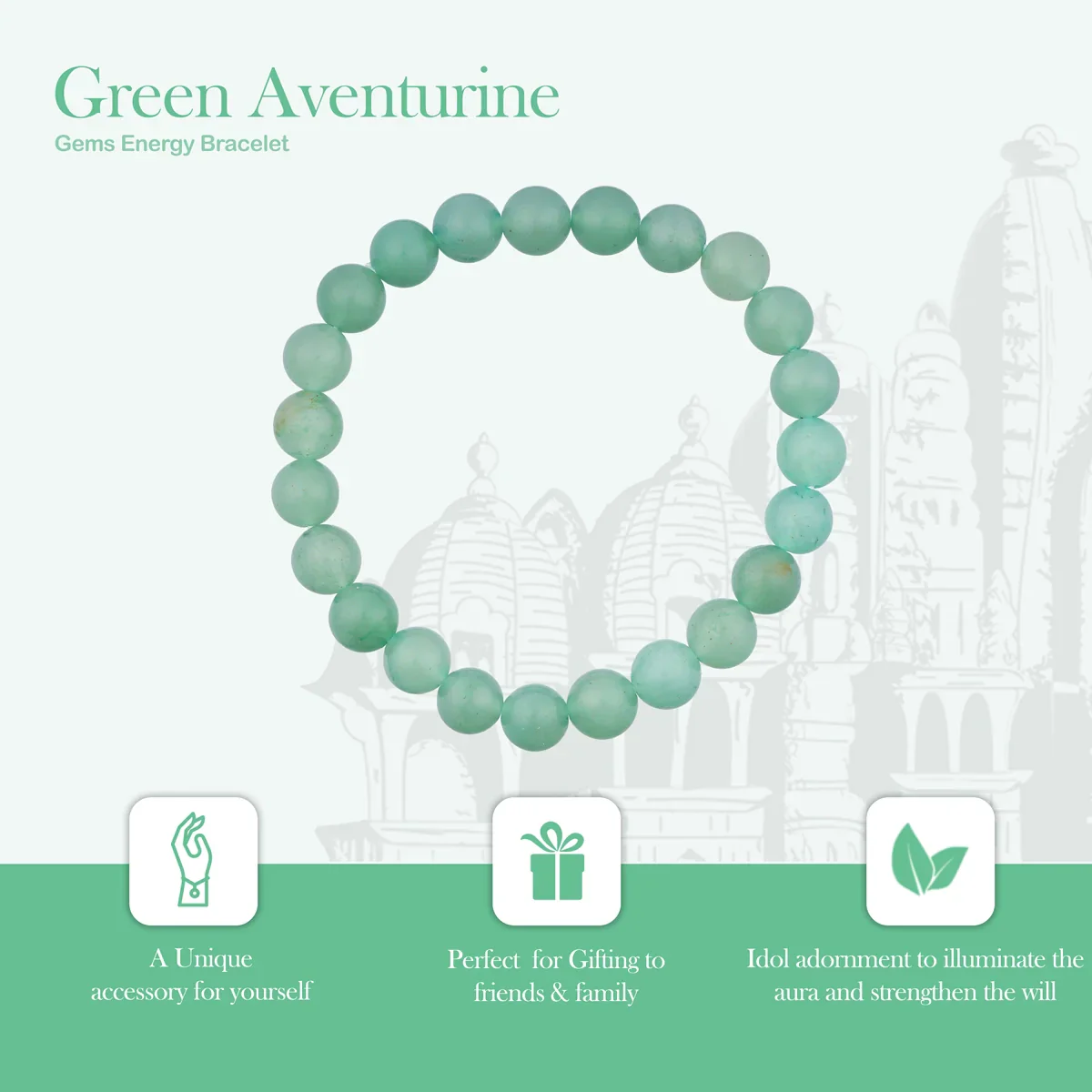 Green Aventurine Bracelet - 2.5 Inches | Elastic Aventurine Crystal Bracelet/ Gemstone Bracelet for Men & Women - Image 4