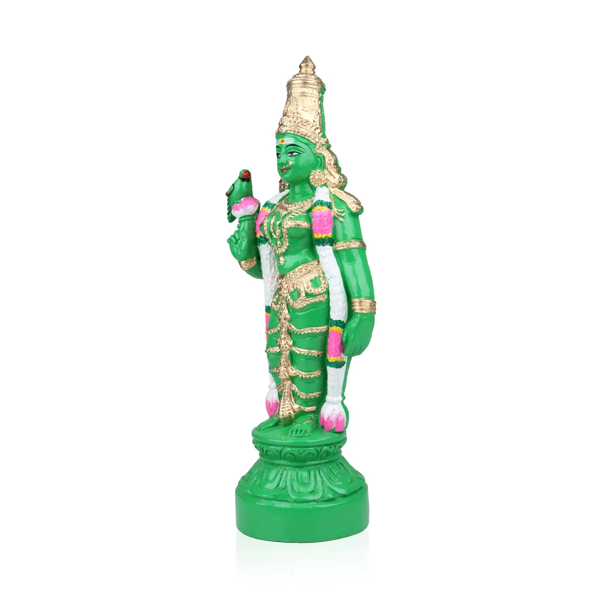 Green Meenakshi Amman Statue Clay Golu Bommai- 15 X 5 Inches | Navaratri Golu Gombe/Giri Golu Doll/Navratri Decor - Image 2