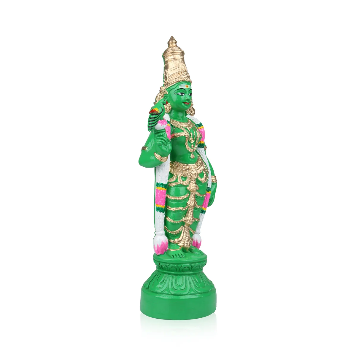 Green Meenakshi Amman Statue Clay Golu Bommai- 15 X 5 Inches | Navaratri Golu Gombe/Giri Golu Doll/Navratri Decor - Image 3