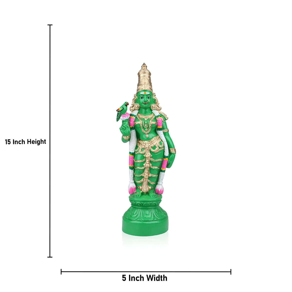Green Meenakshi Amman Statue Clay Golu Bommai- 15 X 5 Inches | Navaratri Golu Gombe/Giri Golu Doll/Navratri Decor - Image 4