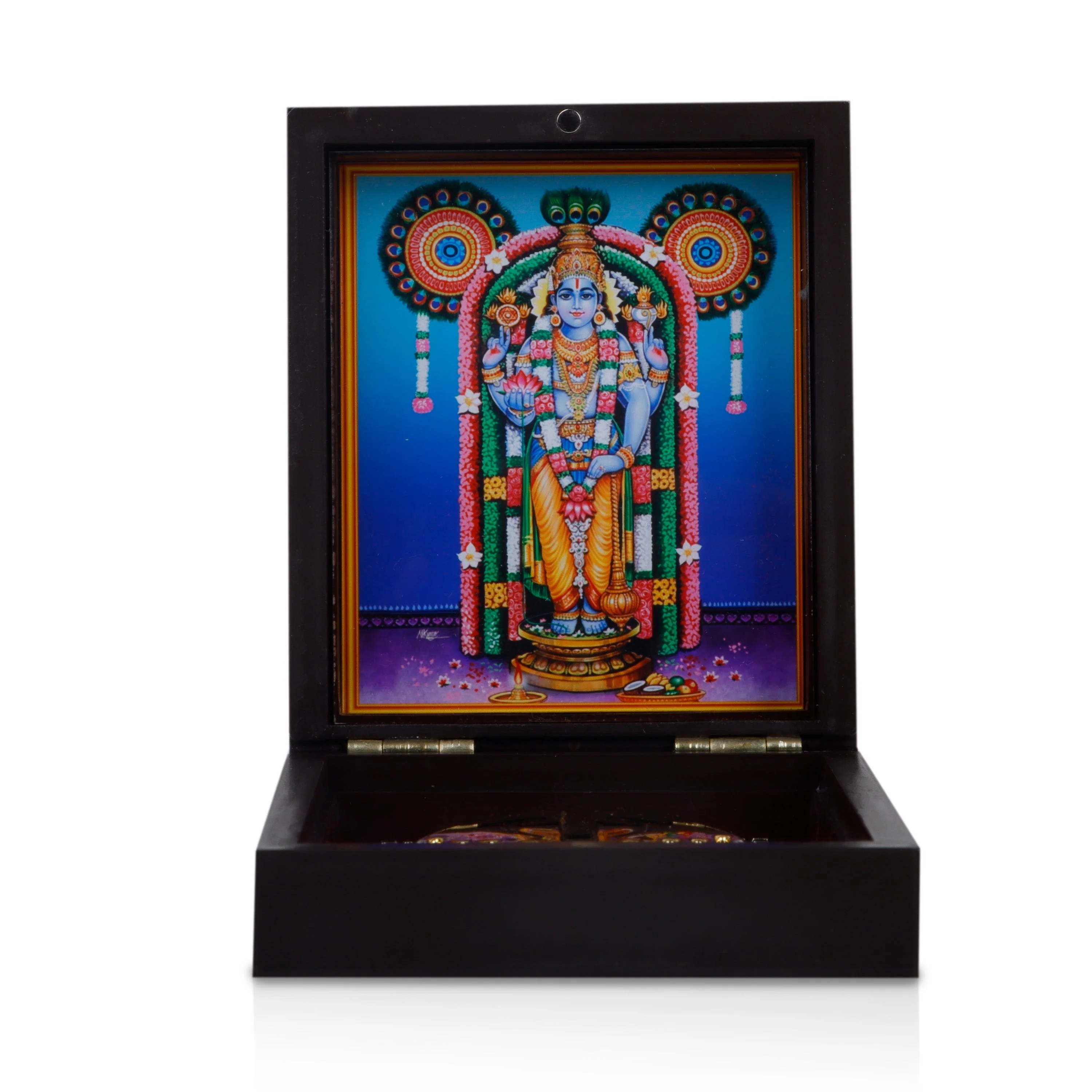 Guruvayurappan Murti Design Pooja Box - 4 x 4.5 Inches | Charan Paduka Box/ Puja Box For Lord Krishna Worship - Image 2