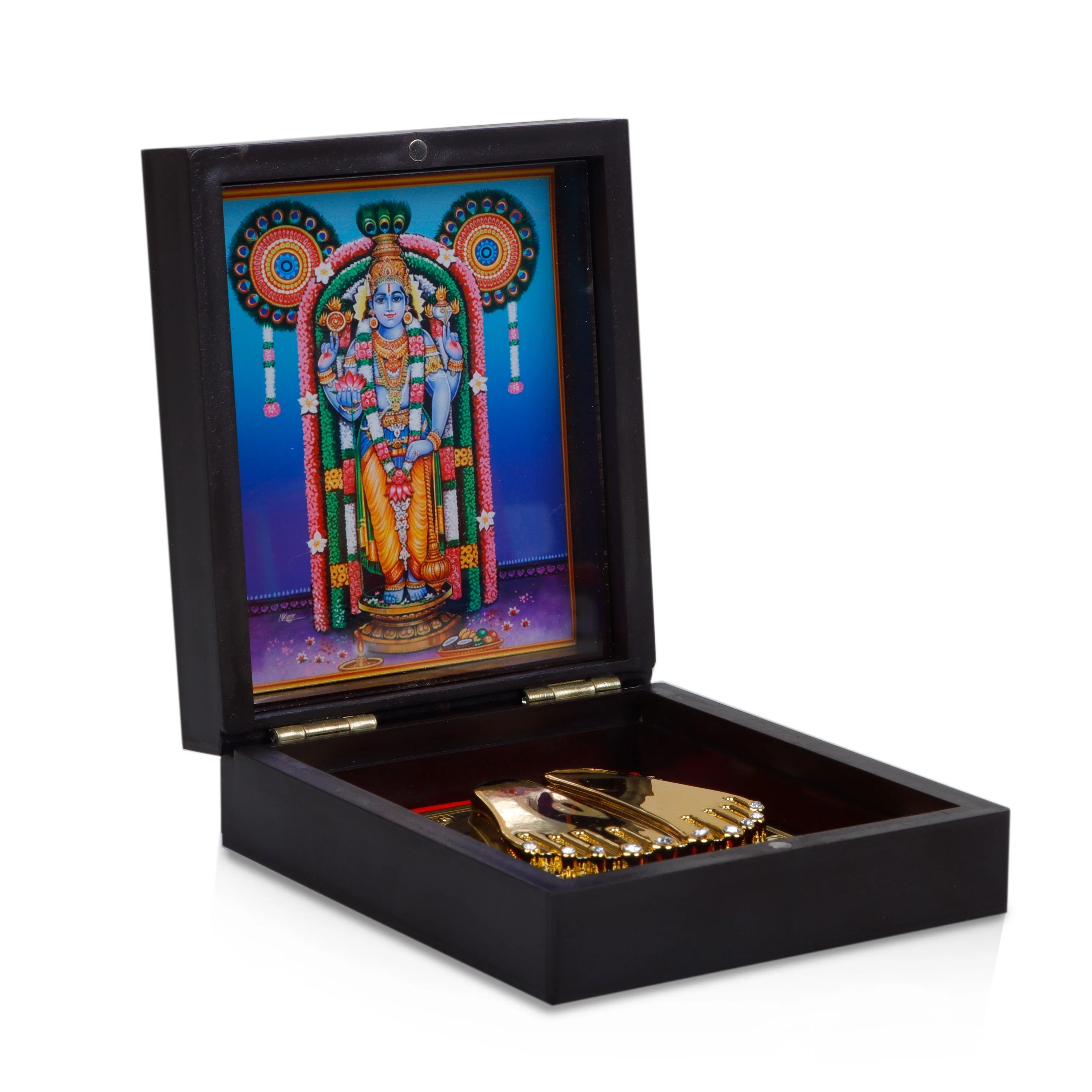 Guruvayurappan Murti Design Pooja Box - 4 x 4.5 Inches | Charan Paduka Box/ Puja Box For Lord Krishna Worship - Image 3